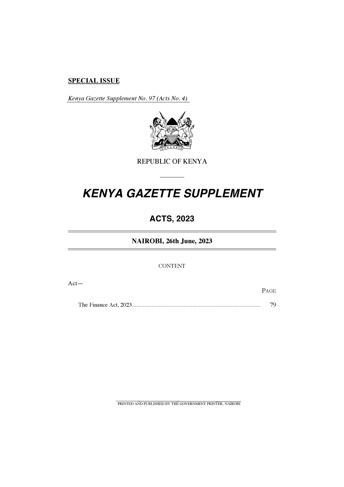 The Finance Act 2023 SPECIAL ISSUE Kenya Gazette Supplement No. 97