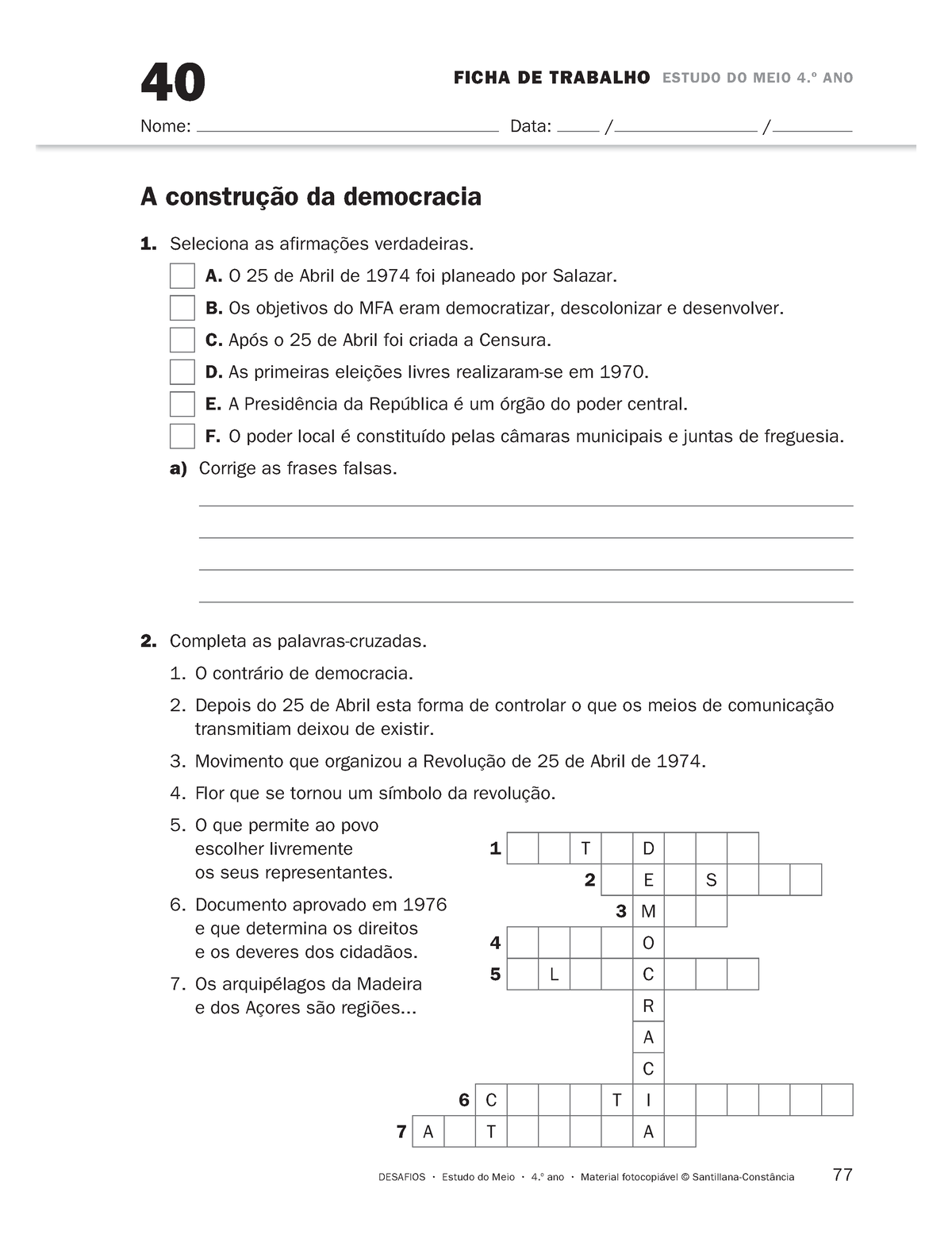 As Palavras Cruzadas no 25 de Abril de 1974 - Palavras Cruzadas