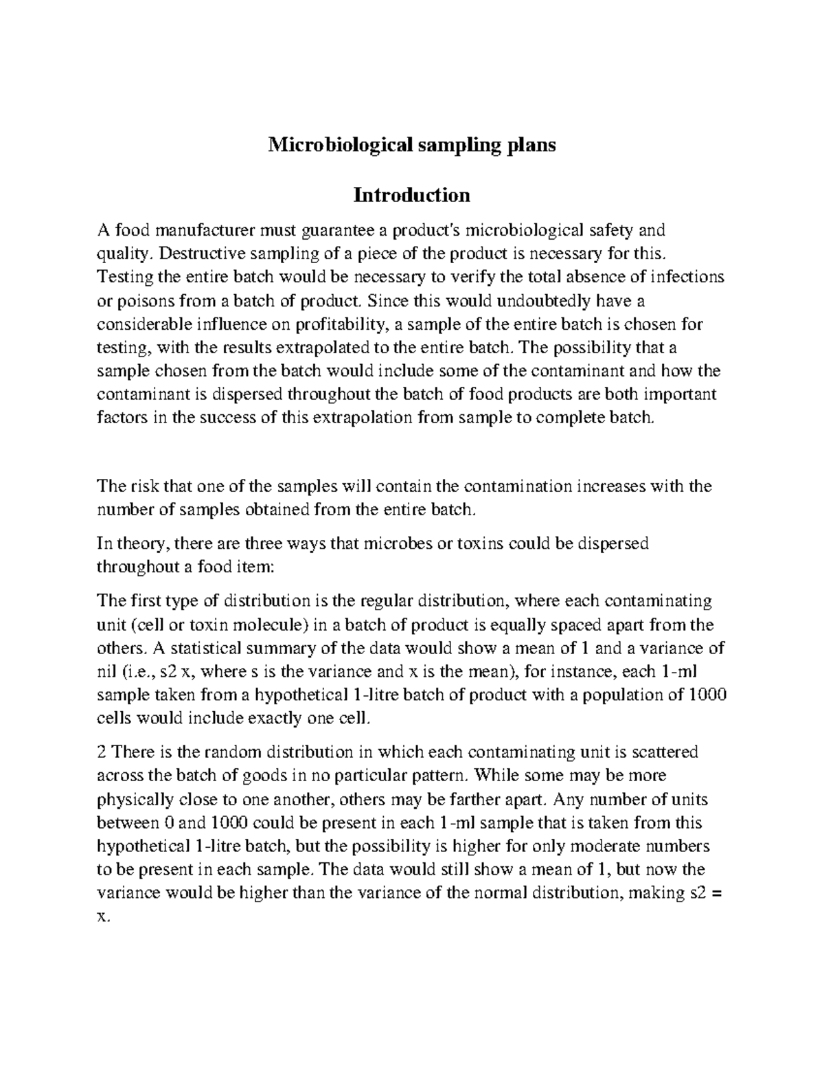 Food science and Technology chapter 6 Microbiological sampling plans