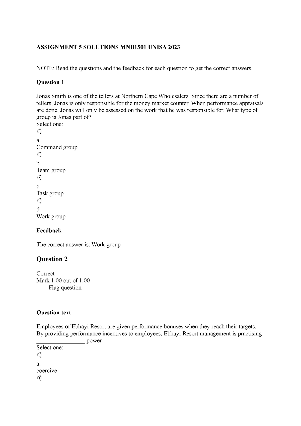 Assignment 5 Solutions MNB1501 Unisa 2023 - ASSIGNMENT 5 SOLUTIONS ...