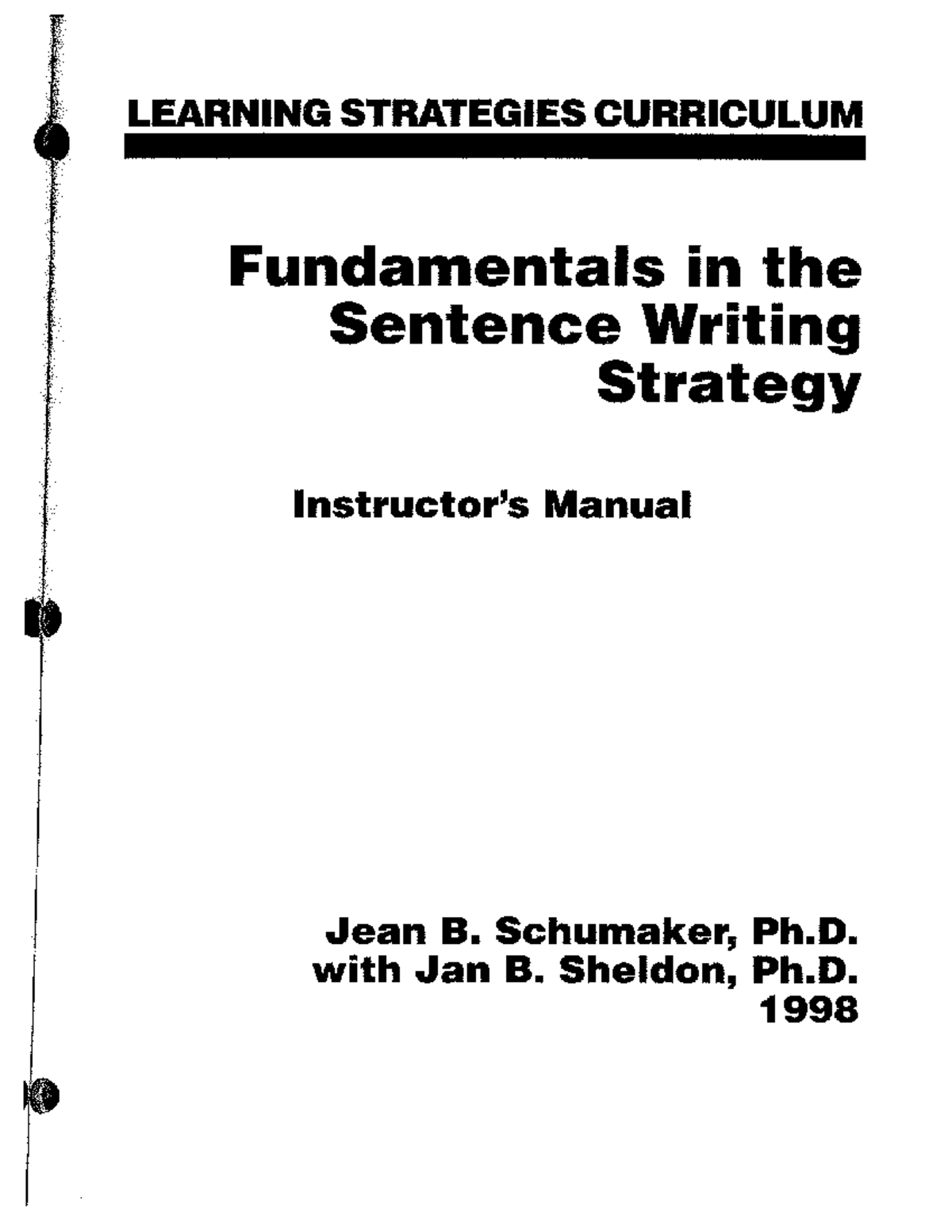 Fundamentals in the Sentence Writing Strategy Instructor's Manual A Introduction to