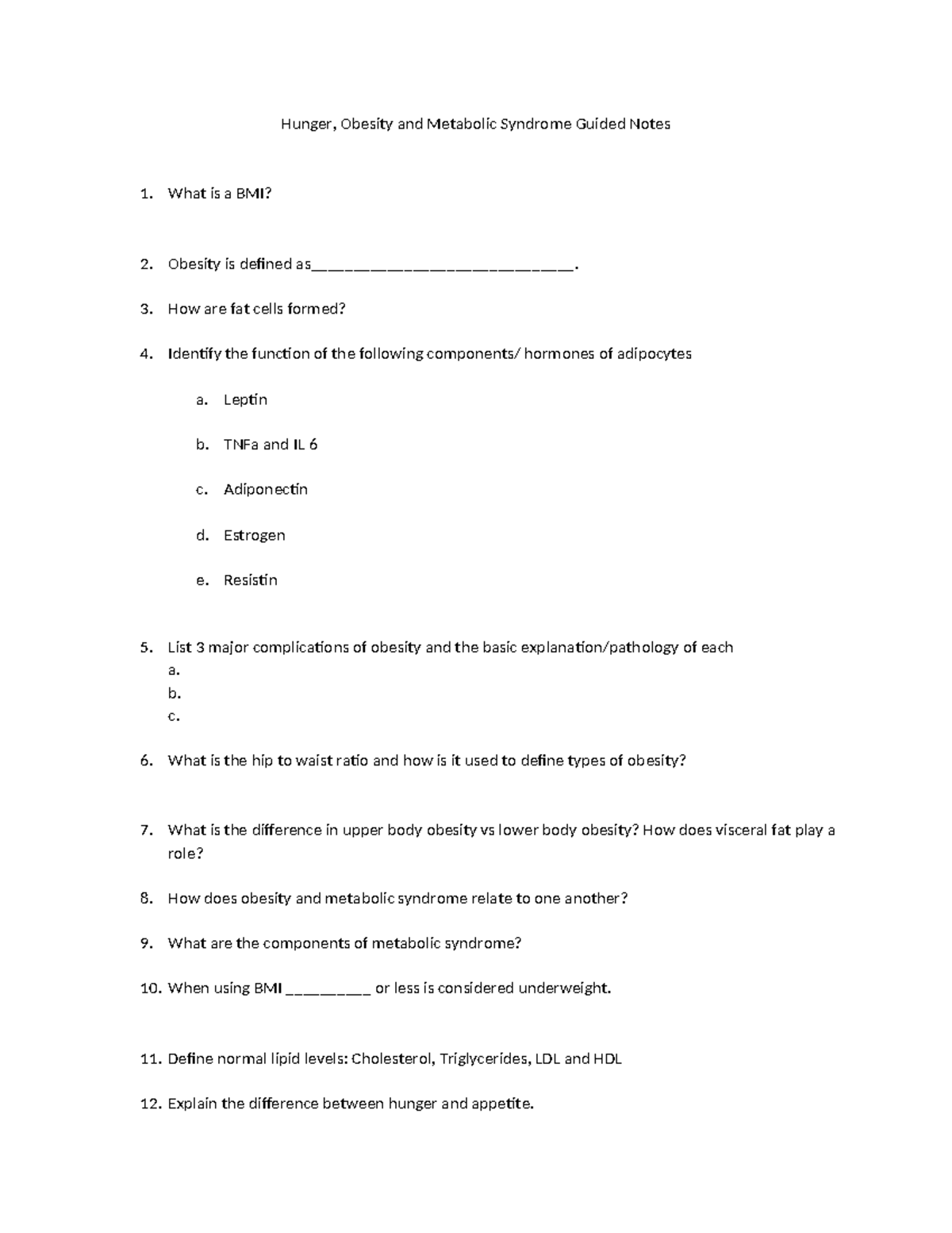 Obesity and Metabolic Syndrome Guided Notes - How are fat cells formed ...