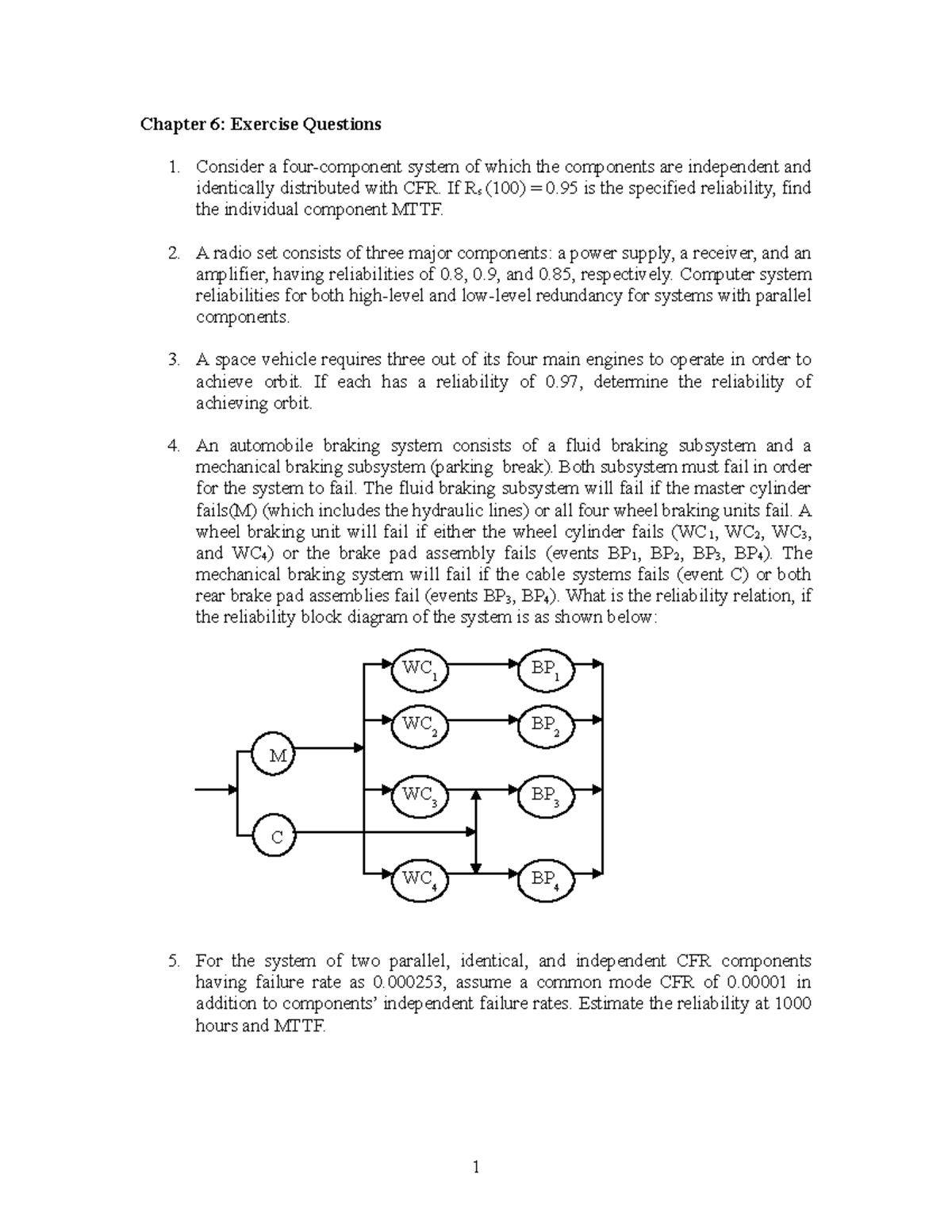 06 Reliability of Systems Problems Chapter 6 Exercise Questions 1
