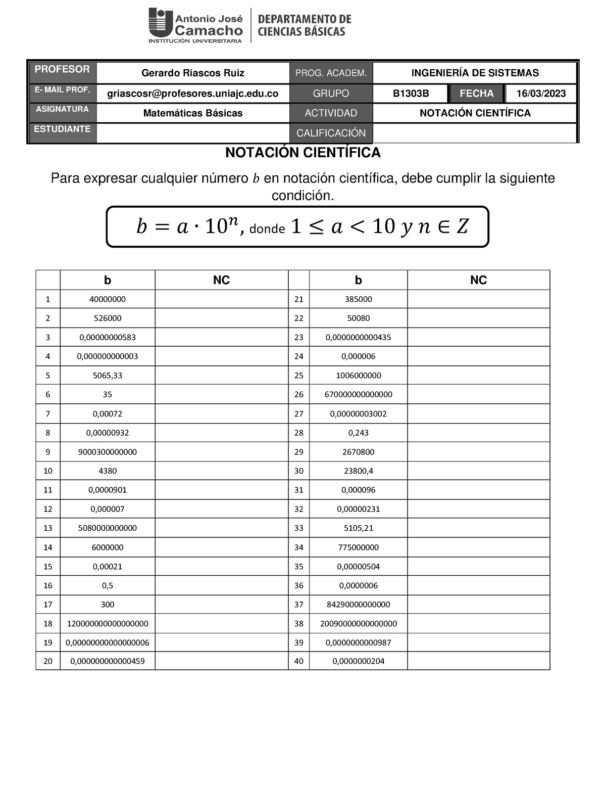 2 Notacion Cientifica B Extra - NOTACIÓN CIENTÍFICA Para Expresar ...