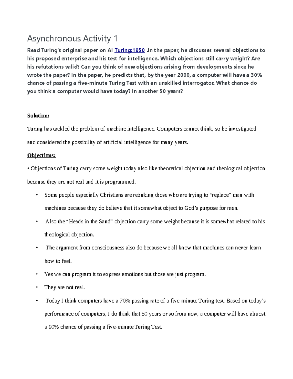 AI Asynchronous Activity I - Asynchronous Activity 1 Read Turing’s ...