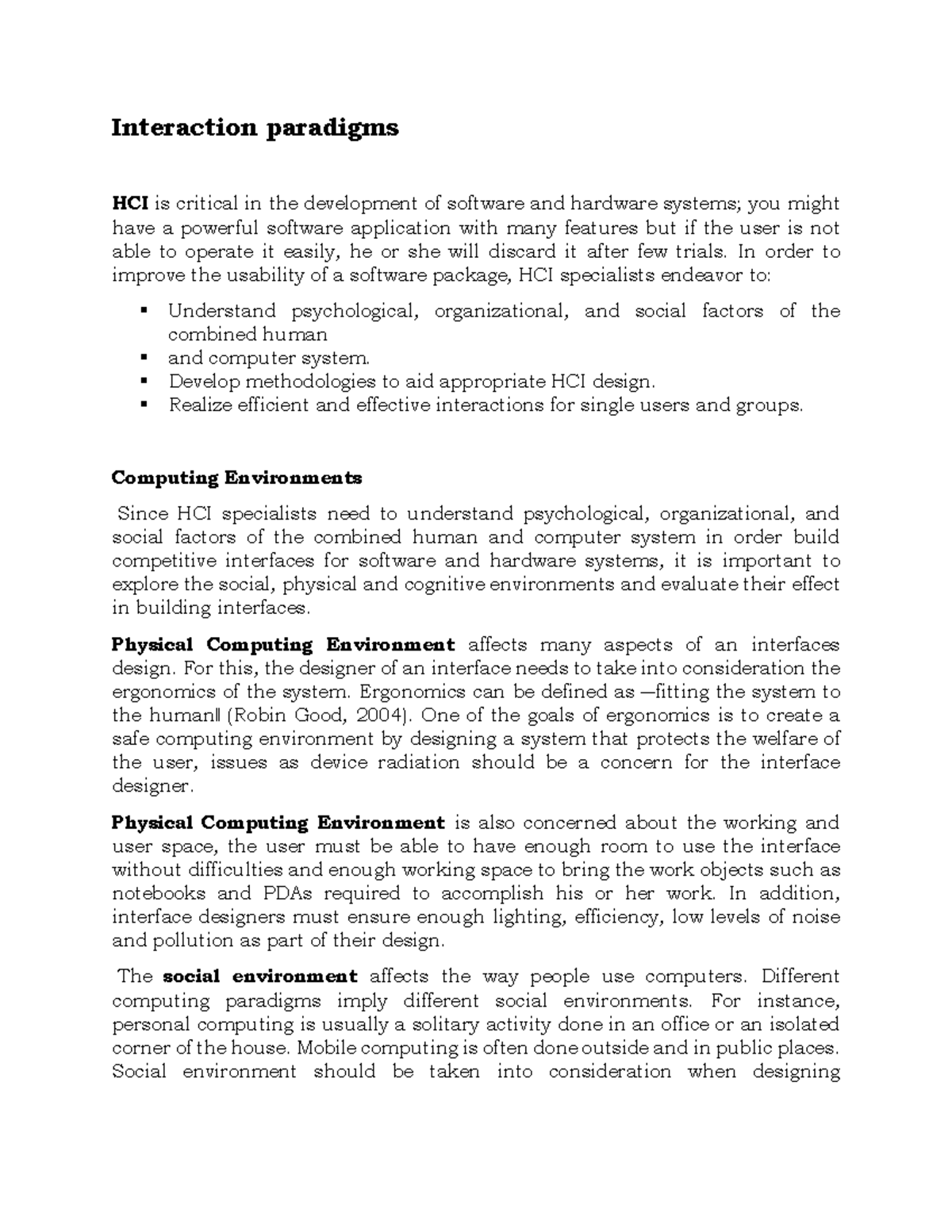 Interaction paradigms - In order to improve the usability of a software ...