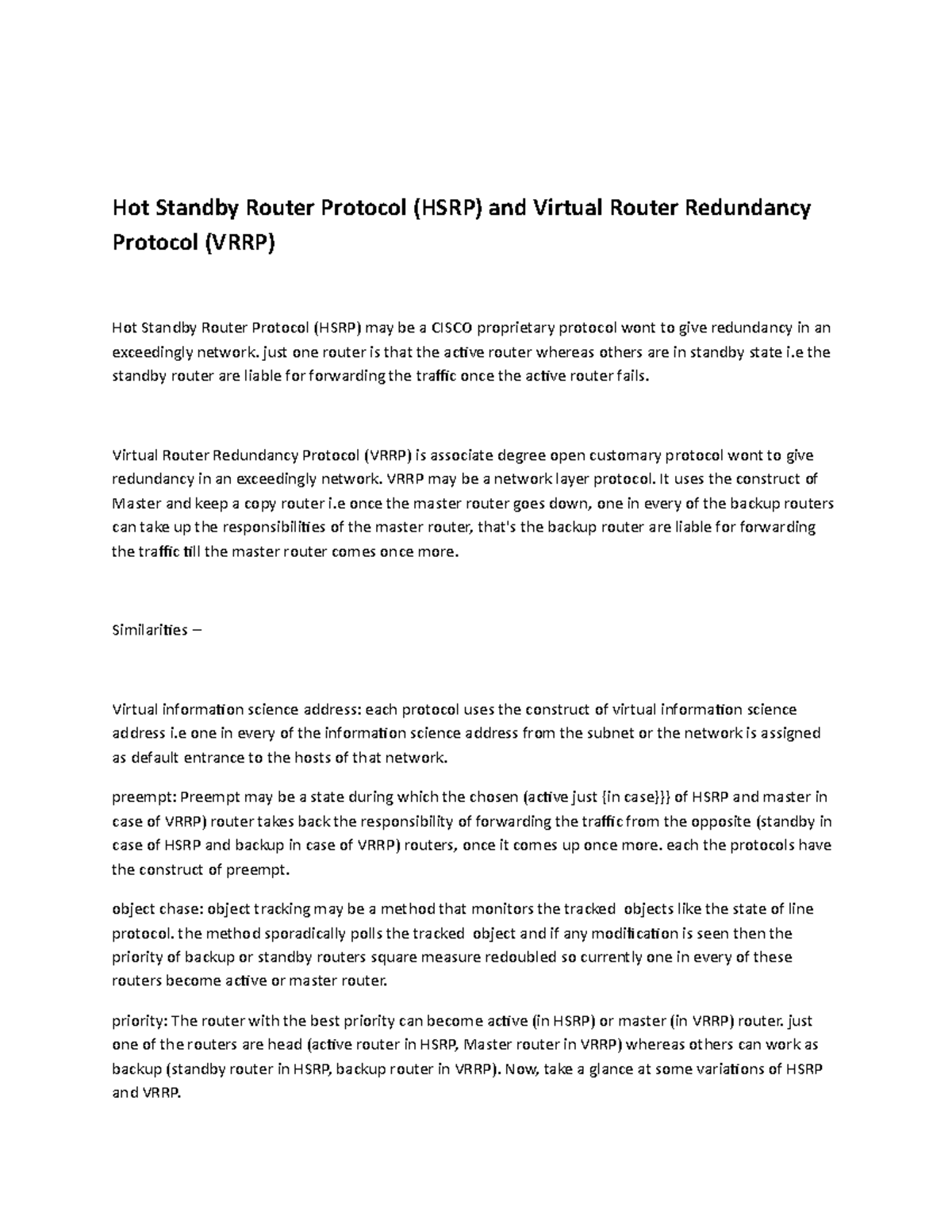 Hot Standby Router Protocol and Virtual Router Redundancy Protocol ...