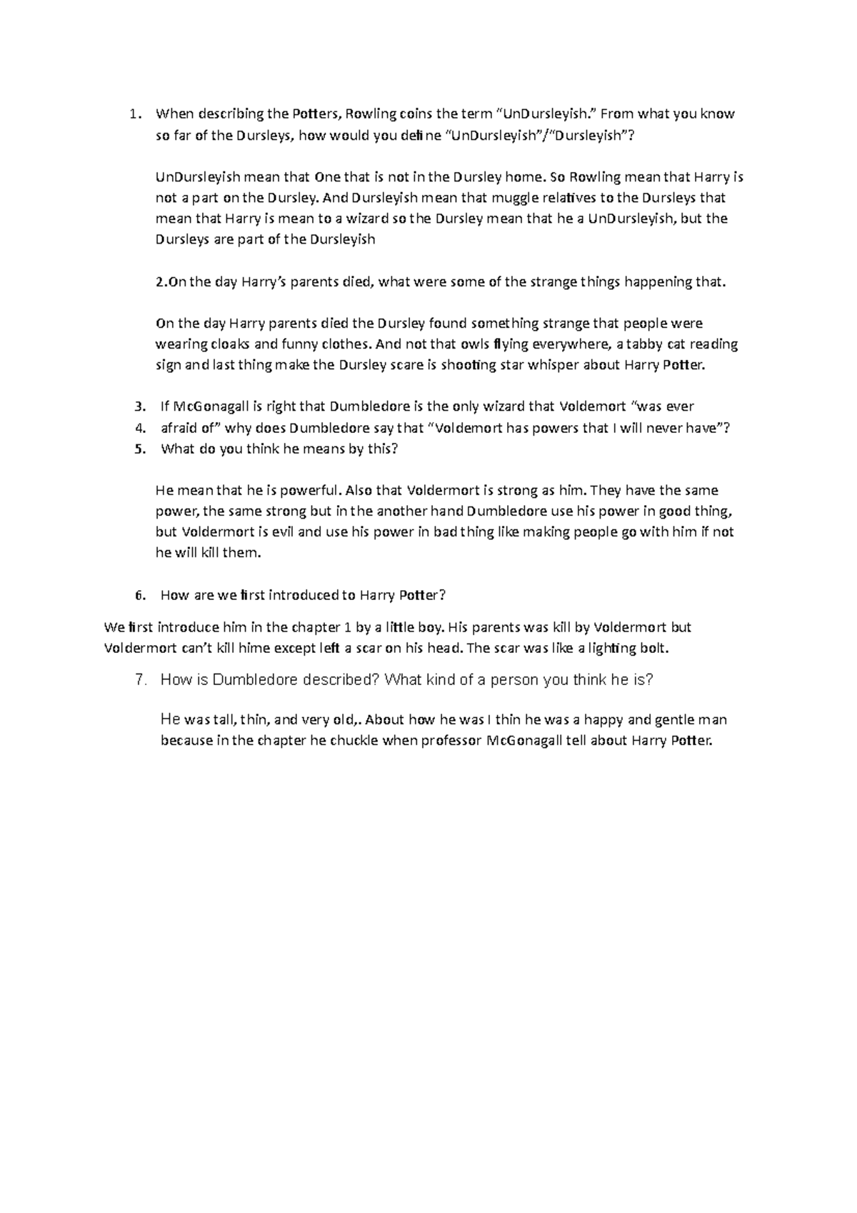 When describing the Potters ” From what you know so far of the