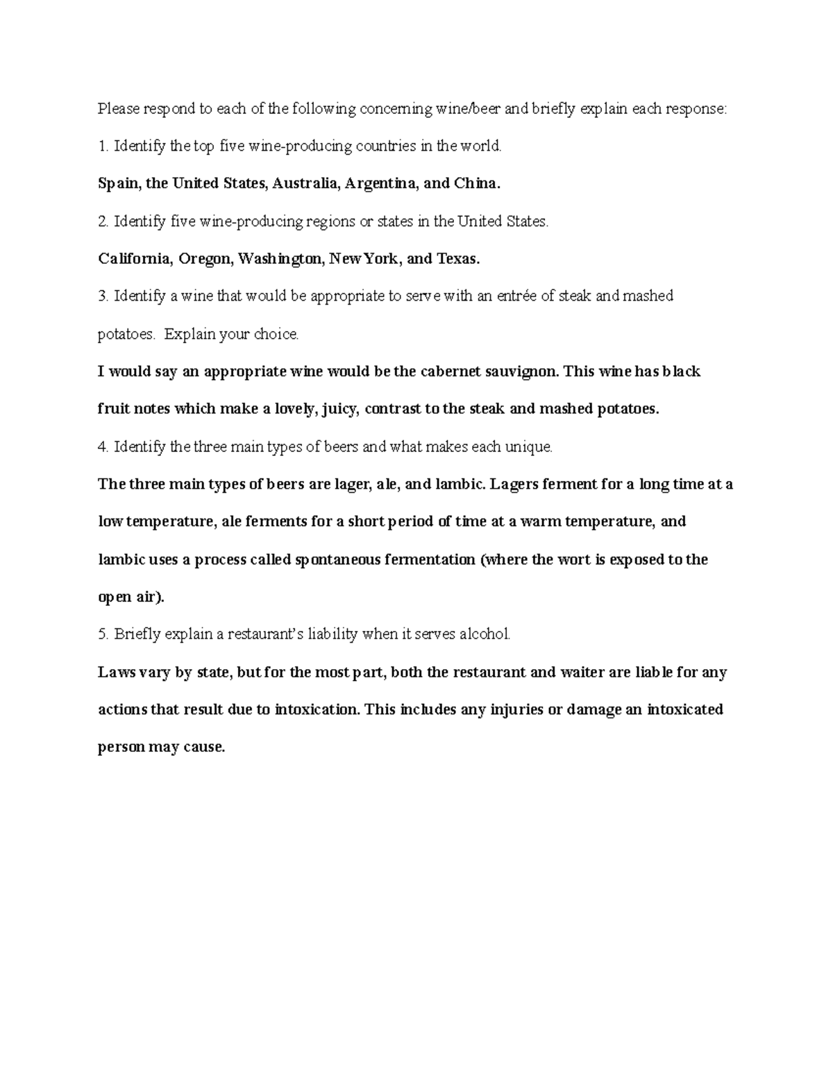 Beverages Questions and answers regarding the beverage industry