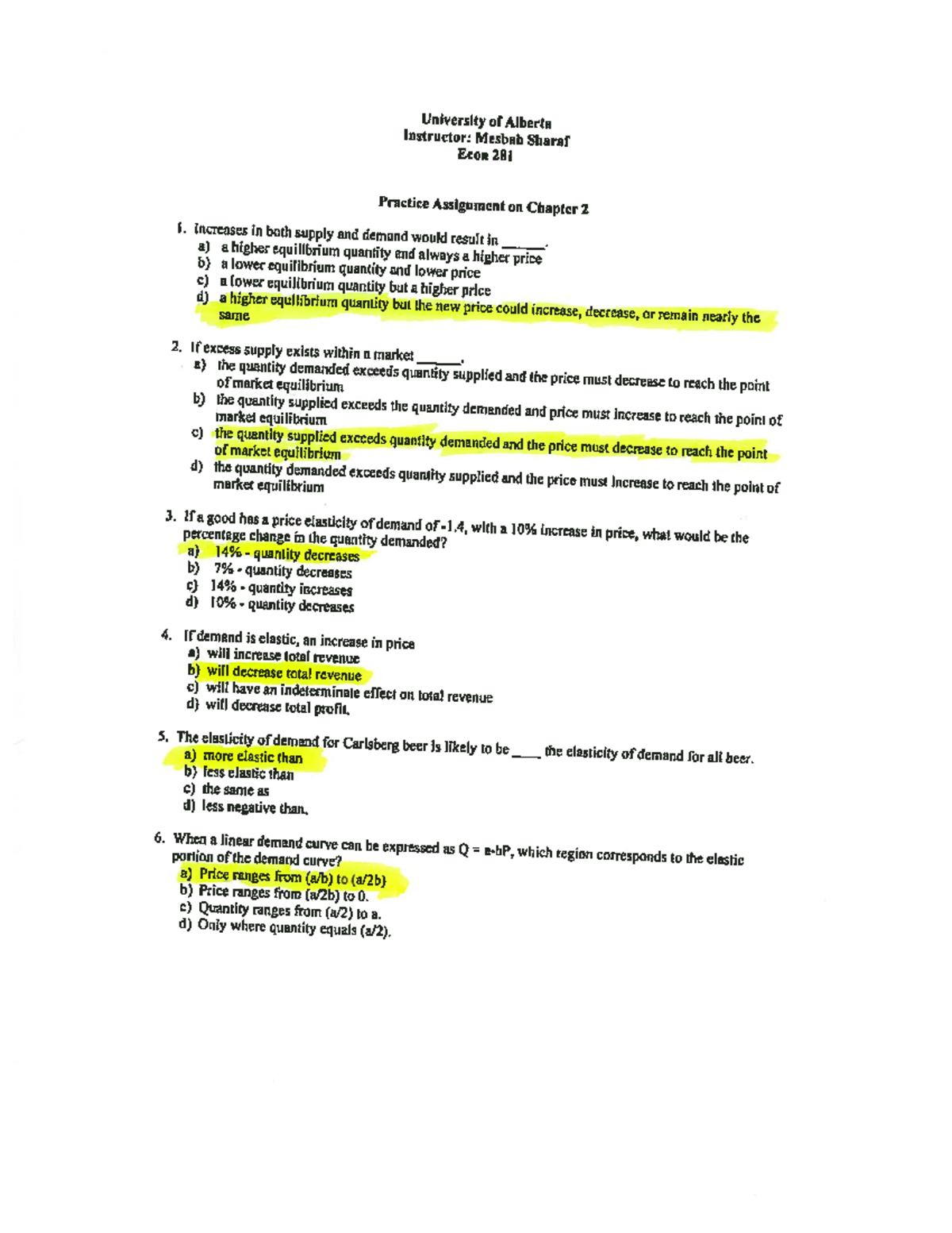 Sample/practice exam chapter 2 2020, questions and answers - ECON 101 ...