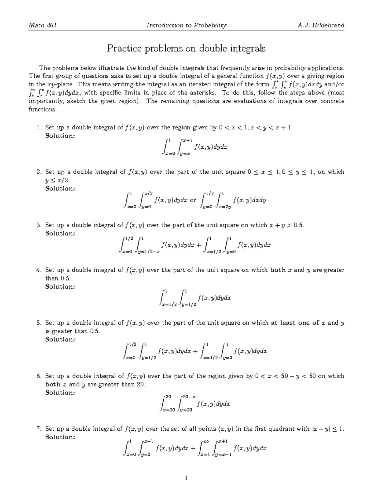 Doubleintegralssol It is about integration Math 461 Introduction