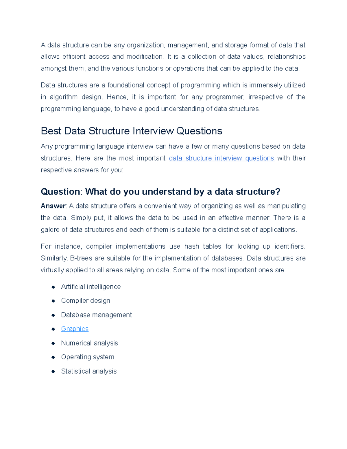 Data Structure Interview Questions - A data structure can be any ...