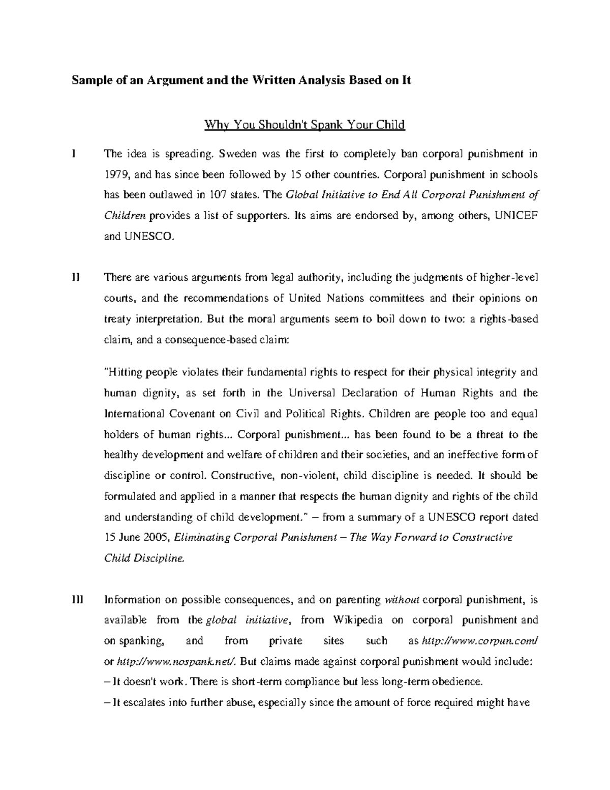 ELC501 Sample of an Argument and the Written Analysis Based on It ...