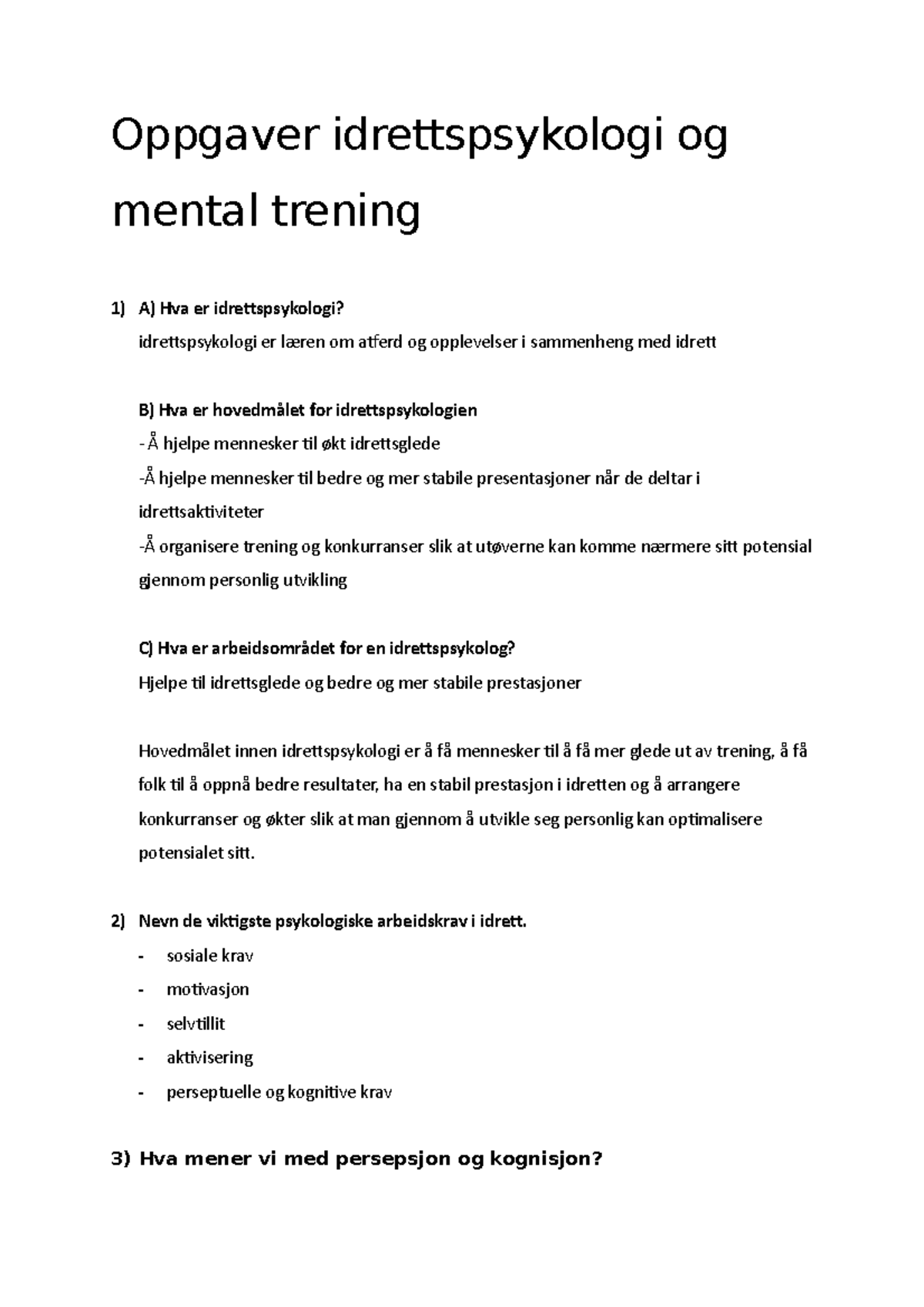 Oppgaver Idrettspsykologi Og Mental Trening Riktig - Oppgaver ...