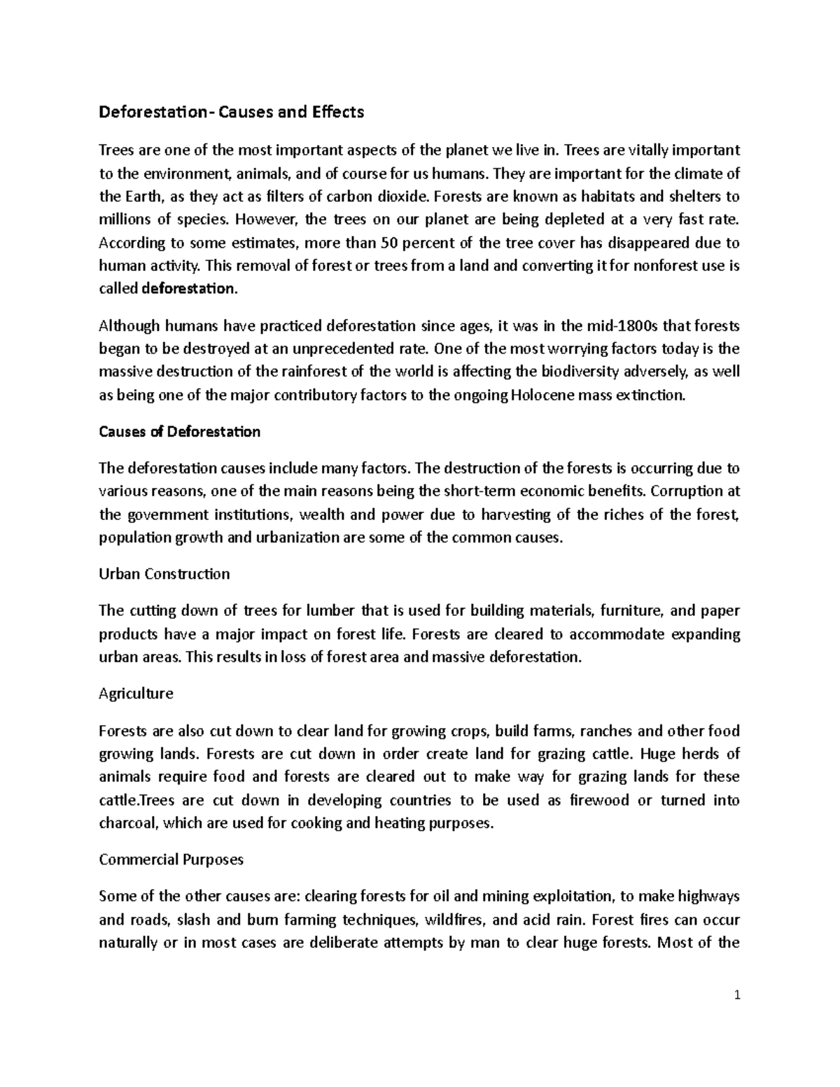 Deforestation its lecture notes Deforestation Causes and Effects