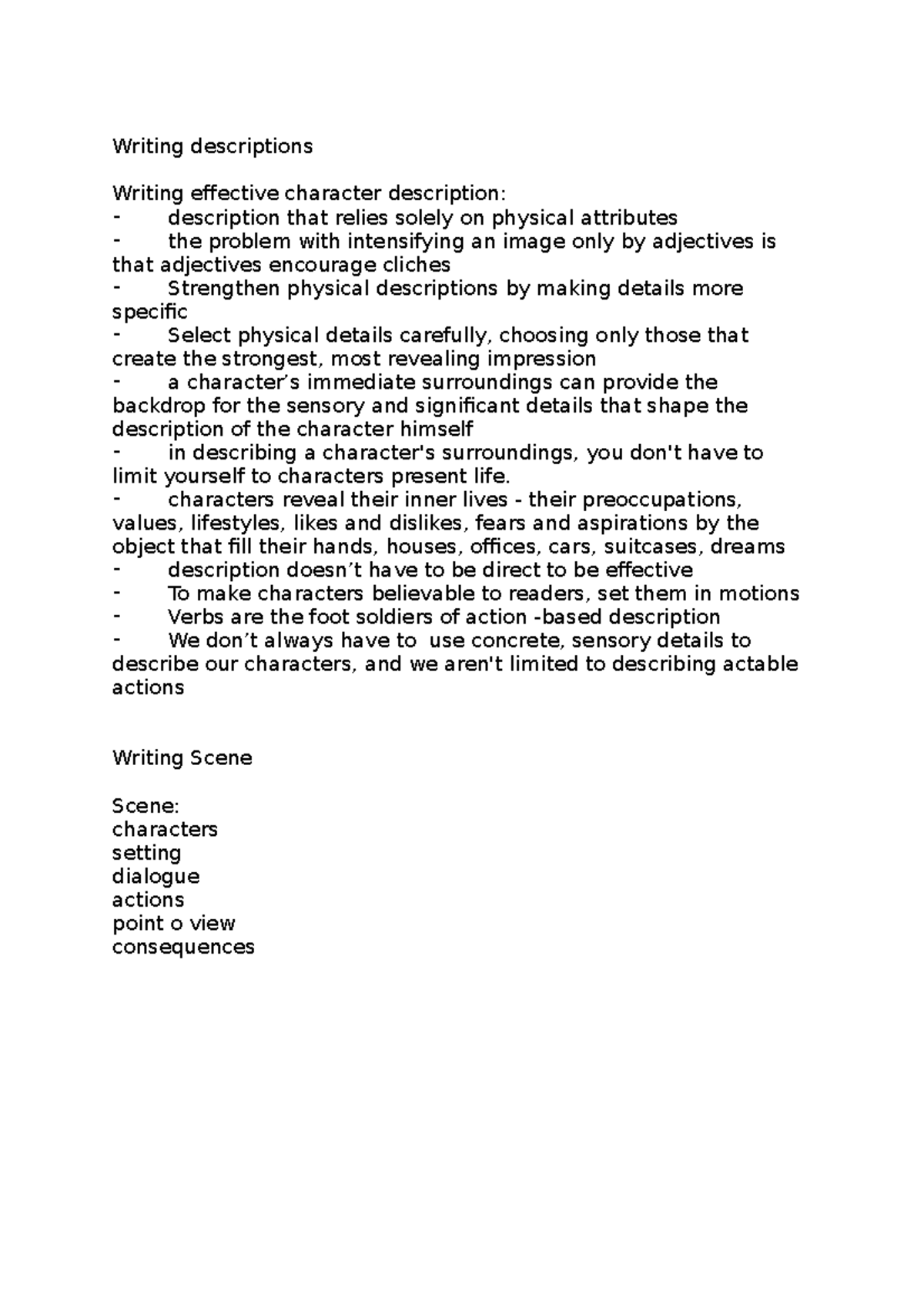 Writing descriptions Writing descriptions Writing effective character