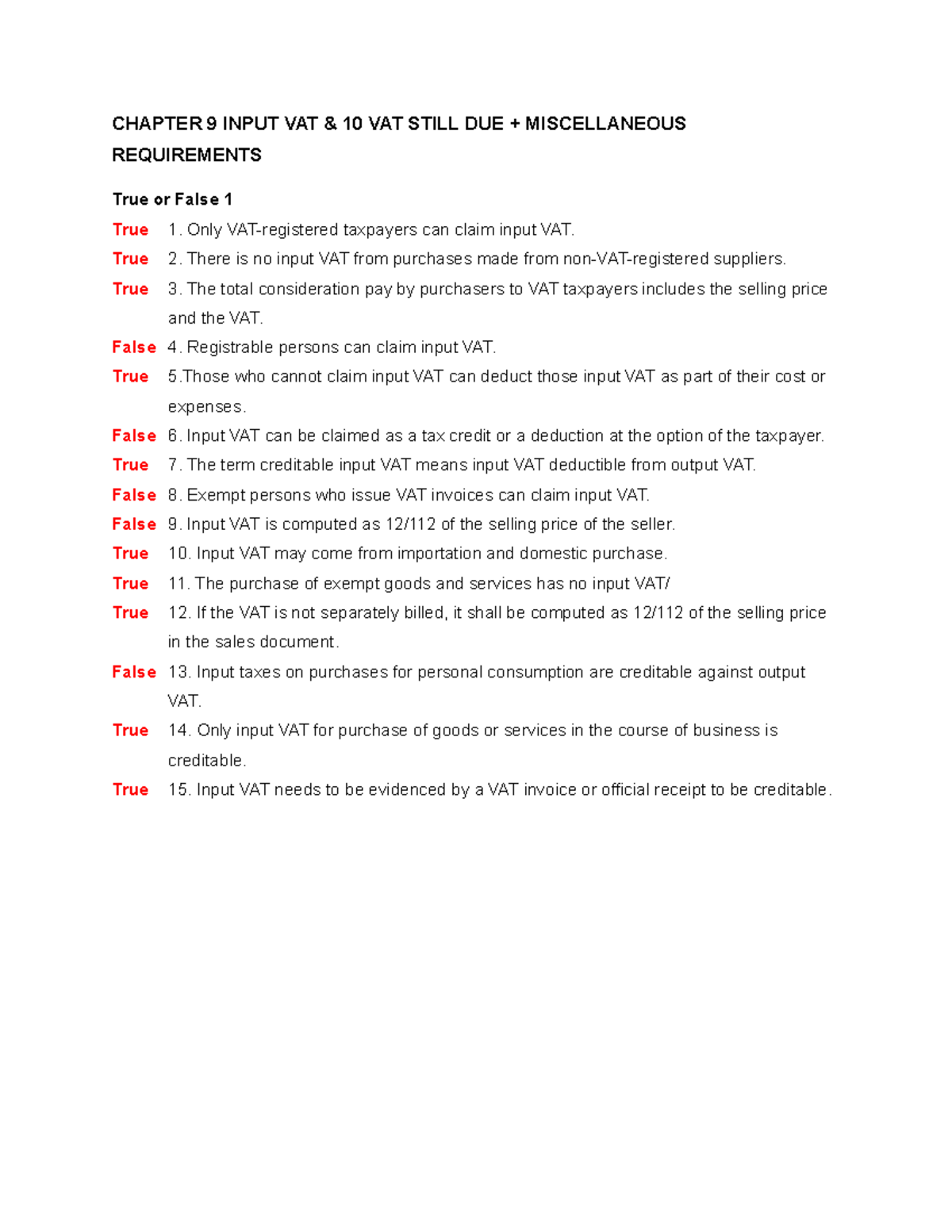 Chapter 10 - CHAPTER 9 INPUT VAT & 10 VAT STILL DUE + MISCELLANEOUS ...