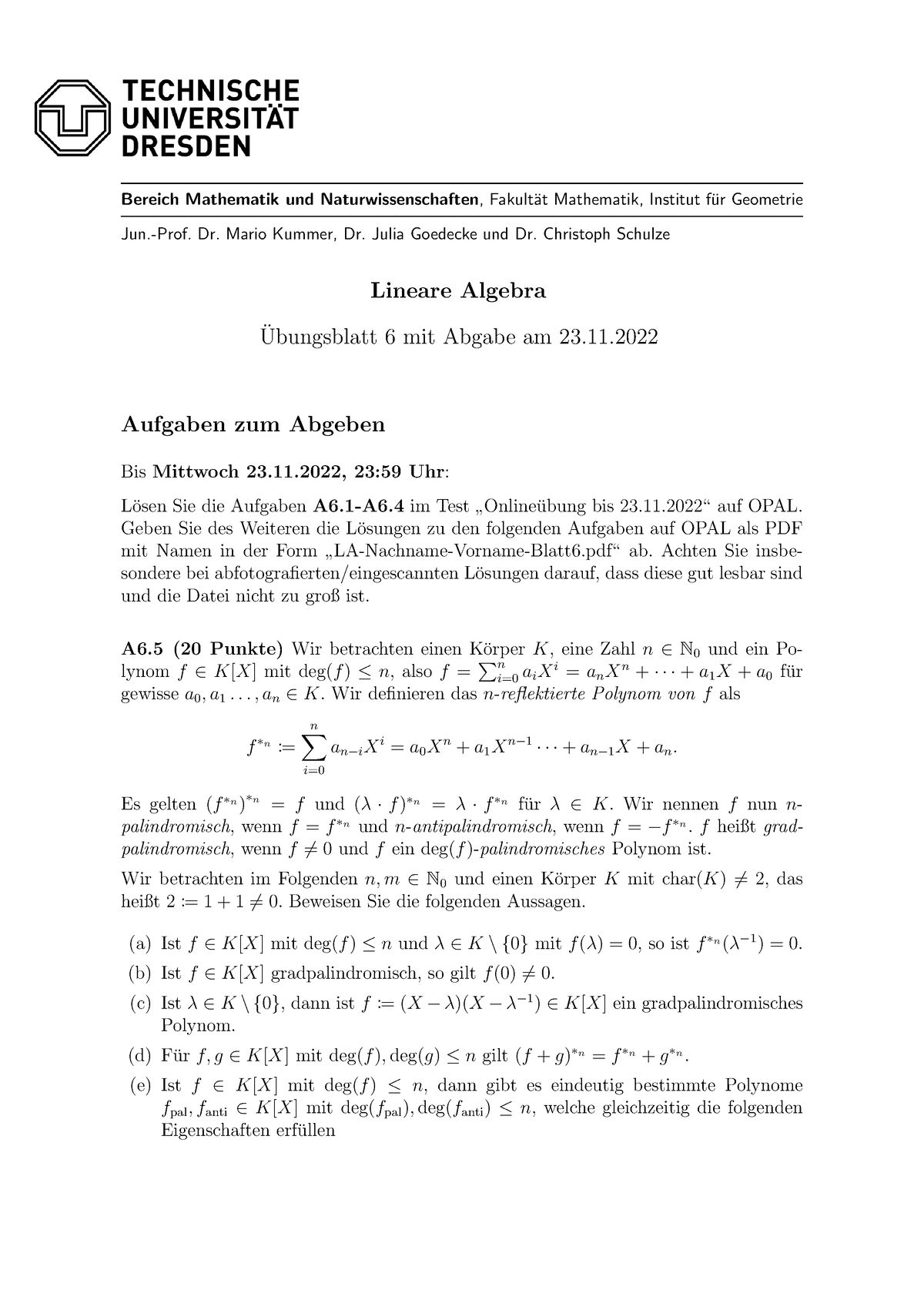 Übungsblatt 6 (bis 23 - Bitte - Bereich Mathematik Und ...