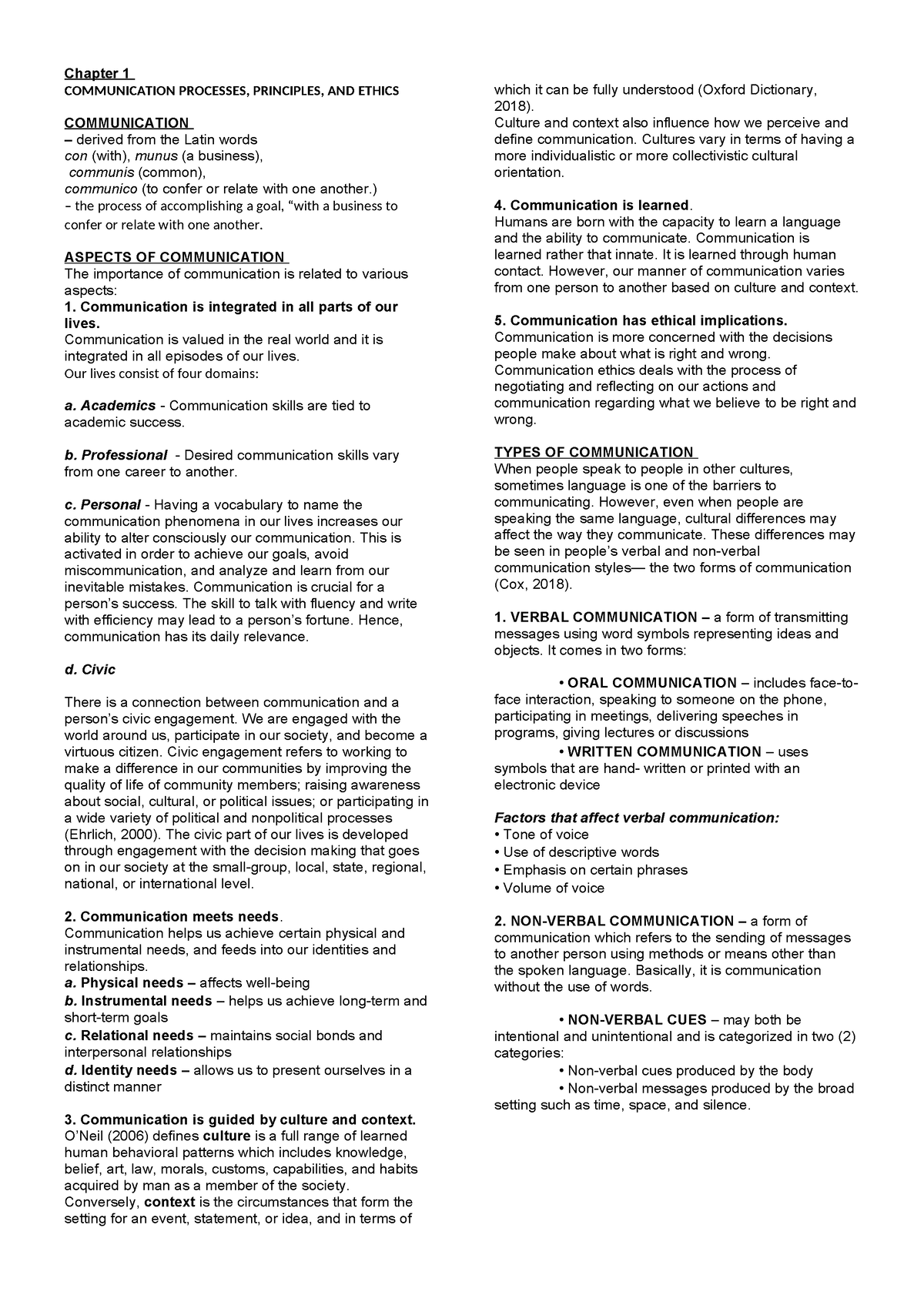 ENG 3A C1-C3 - None - Chapter 1 COMMUNICATION PROCESSES, PRINCIPLES ...