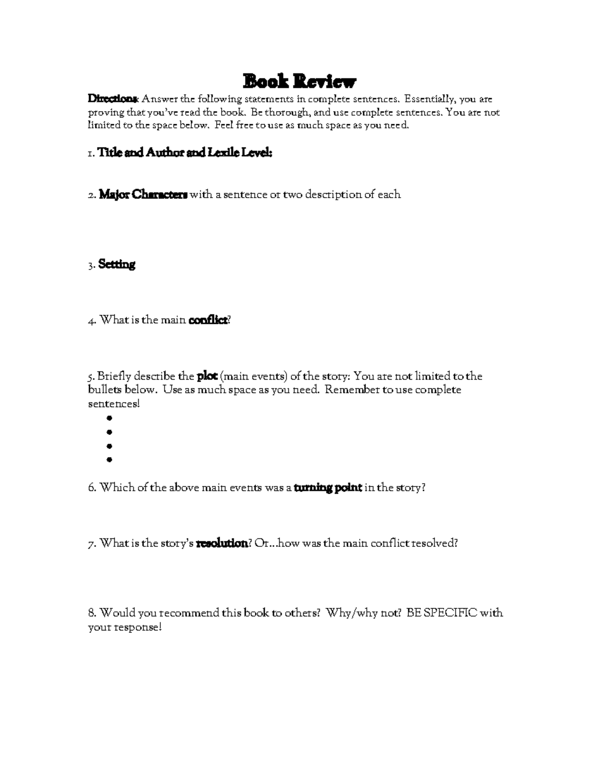 LA-Book report template - Book Review Directions: Answer the following ...
