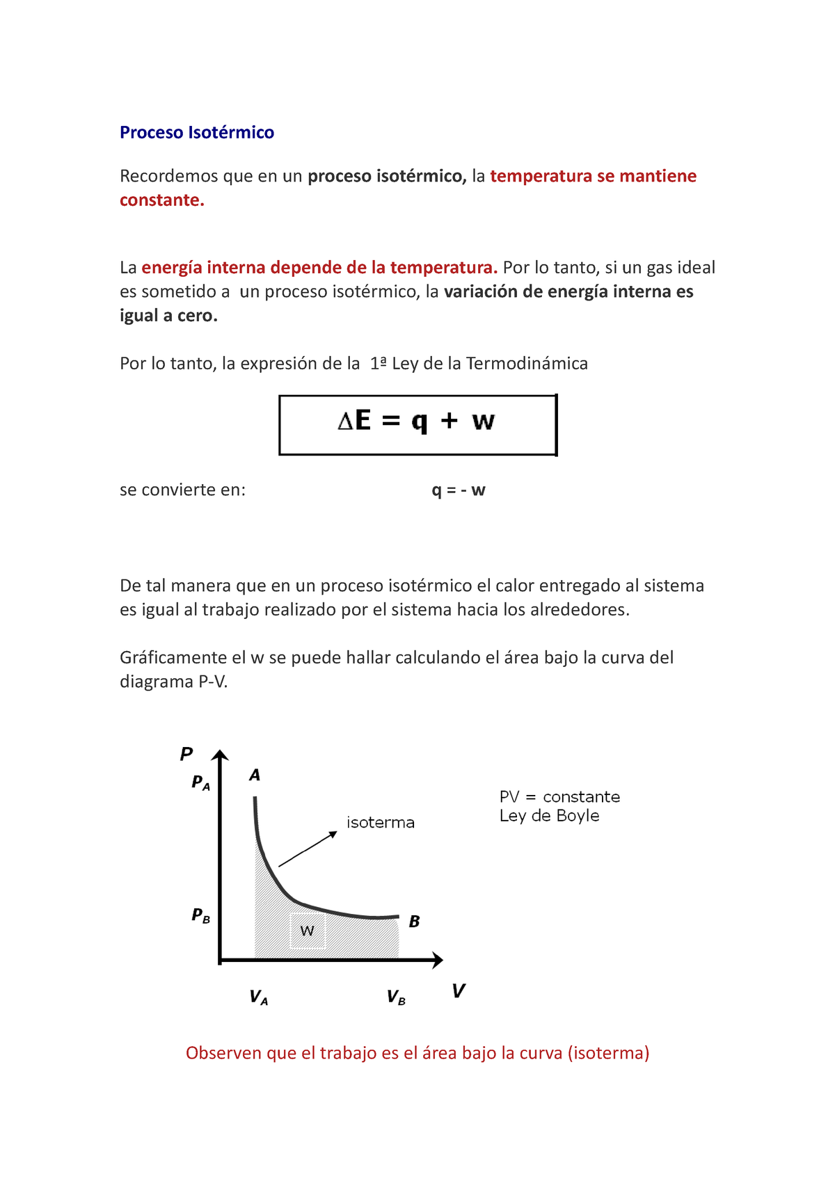 Ressumen Isotermico E Isobarico Proceso Isotérmico Recordemos Que En