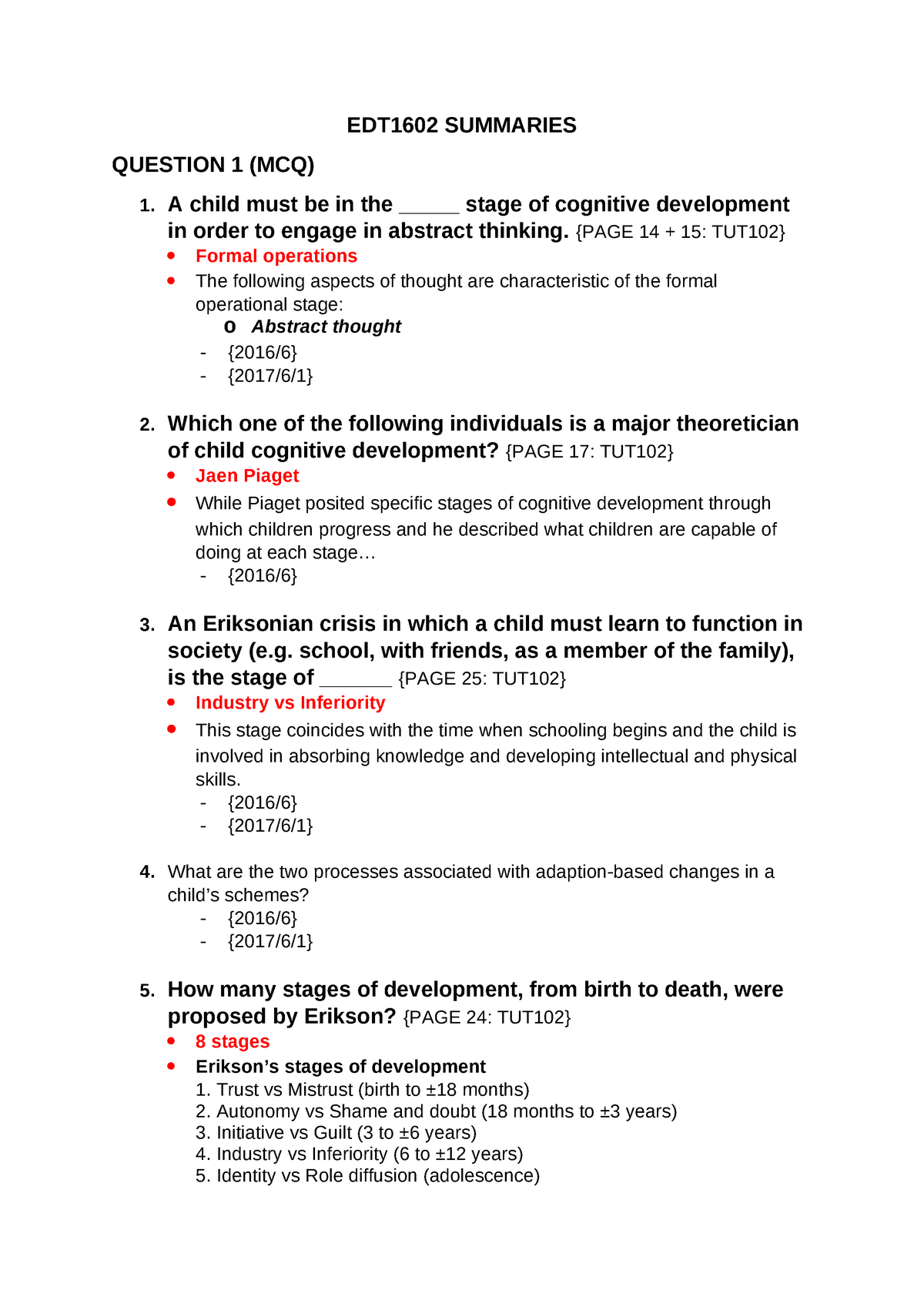 EDT1602 Old paper questions EDT1602 SUMMARIES QUESTION 1 MCQ 1