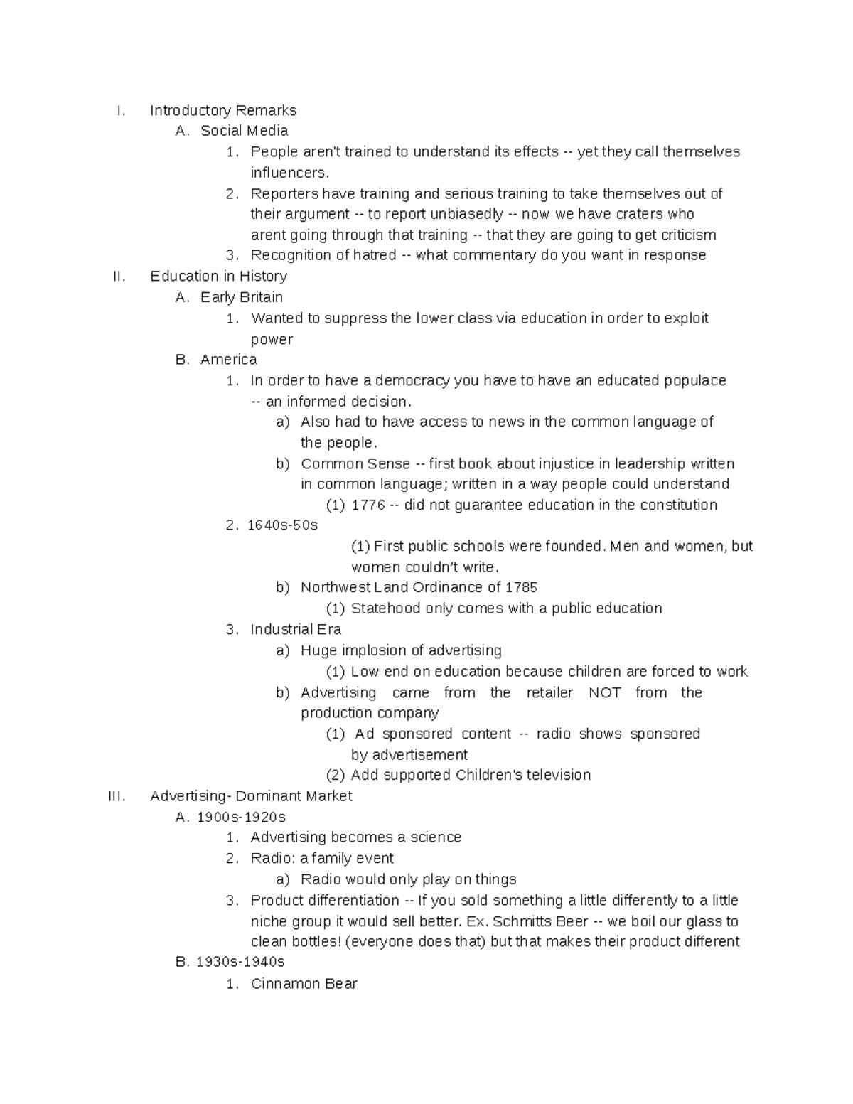 History of Mass Communication - I. Introductory Remarks A. Social Media ...