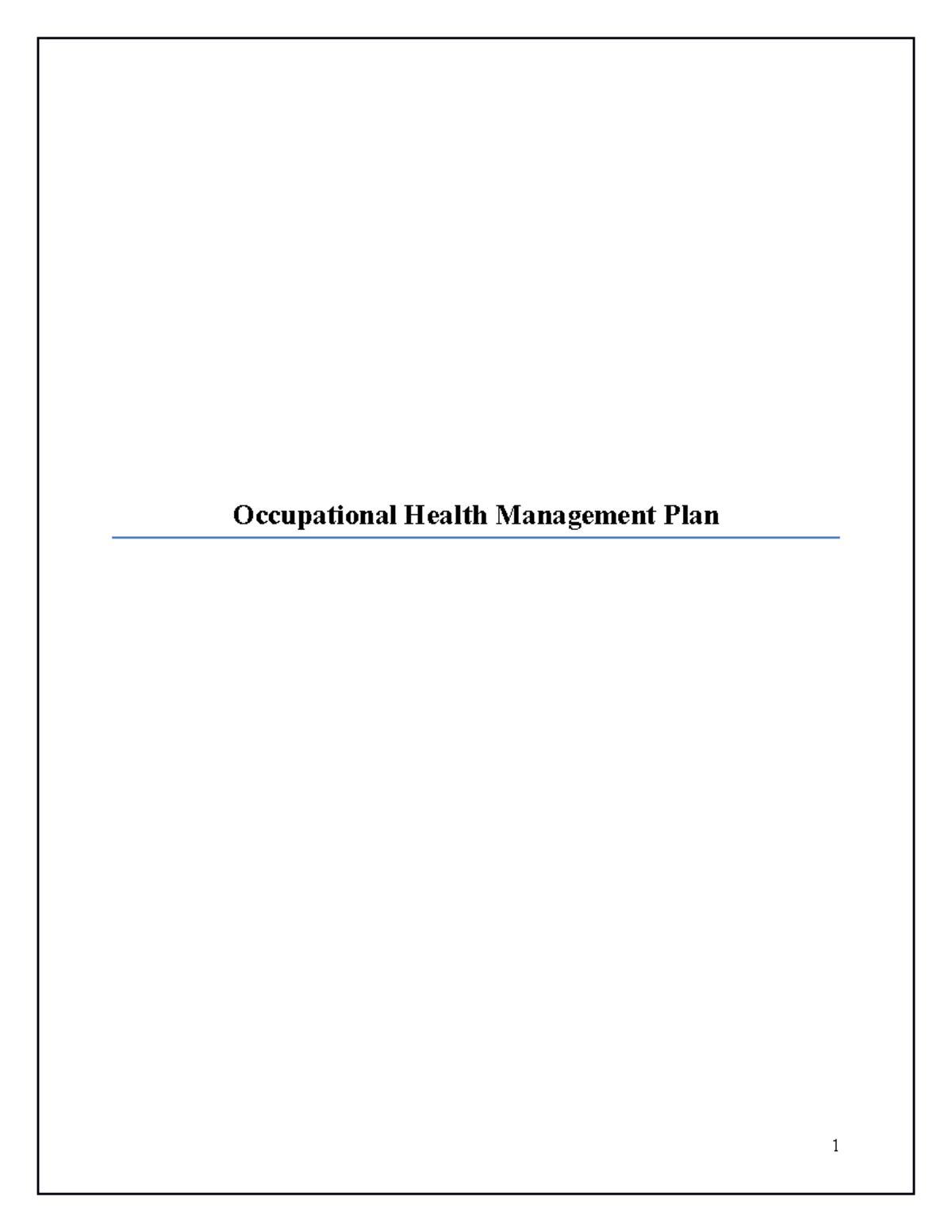 Sweety occupational health - Occupational Health Management Plan ...