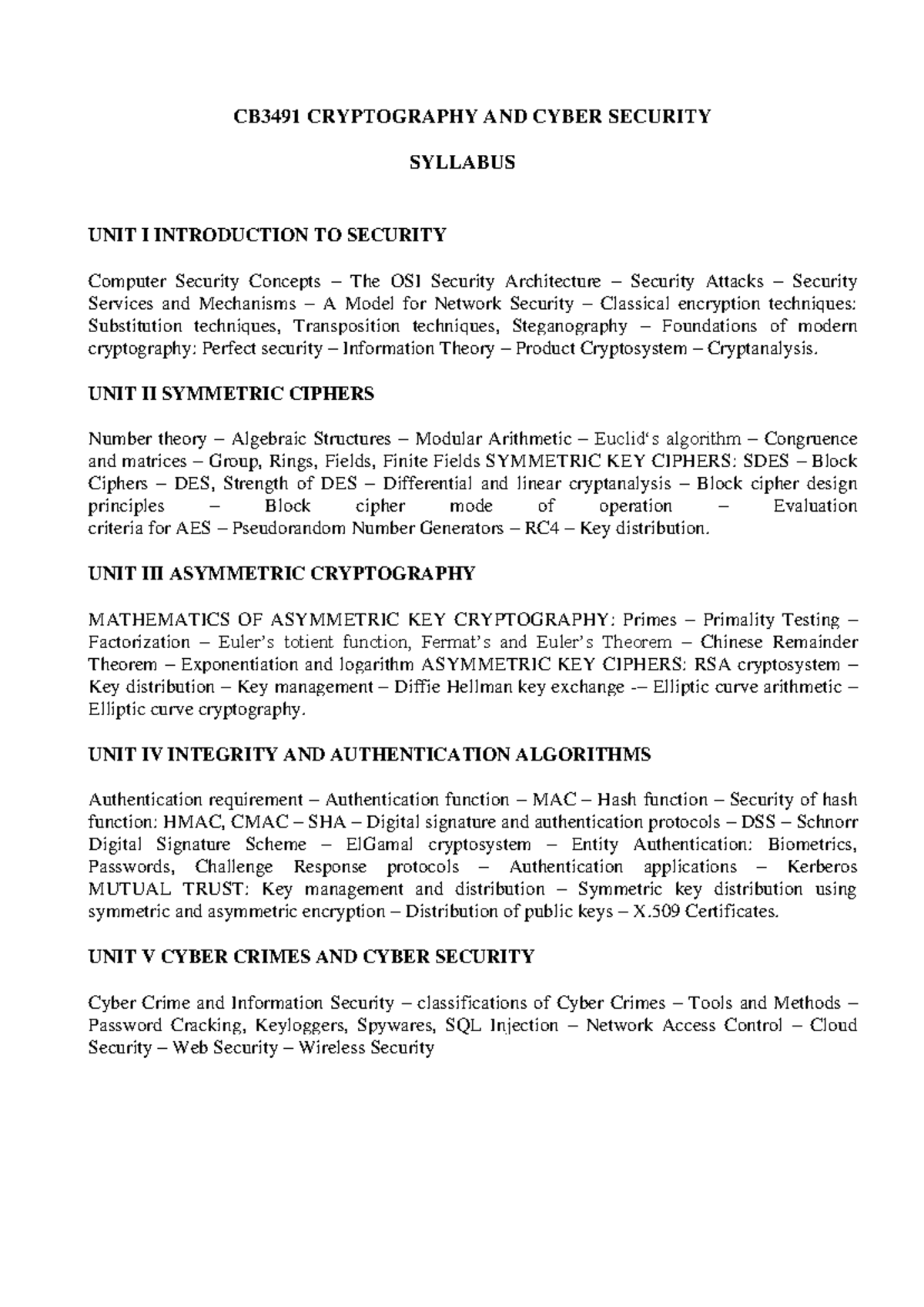 Cyber Security Notes - CB3491 CRYPTOGRAPHY AND CYBER SECURITY SYLLABUS ...