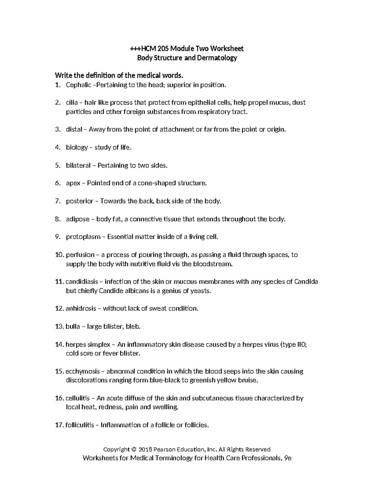 Hcm 205 Module Two Worksheet Hcm 205 Module Two Worksheet Body Structure And Dermatology 5634