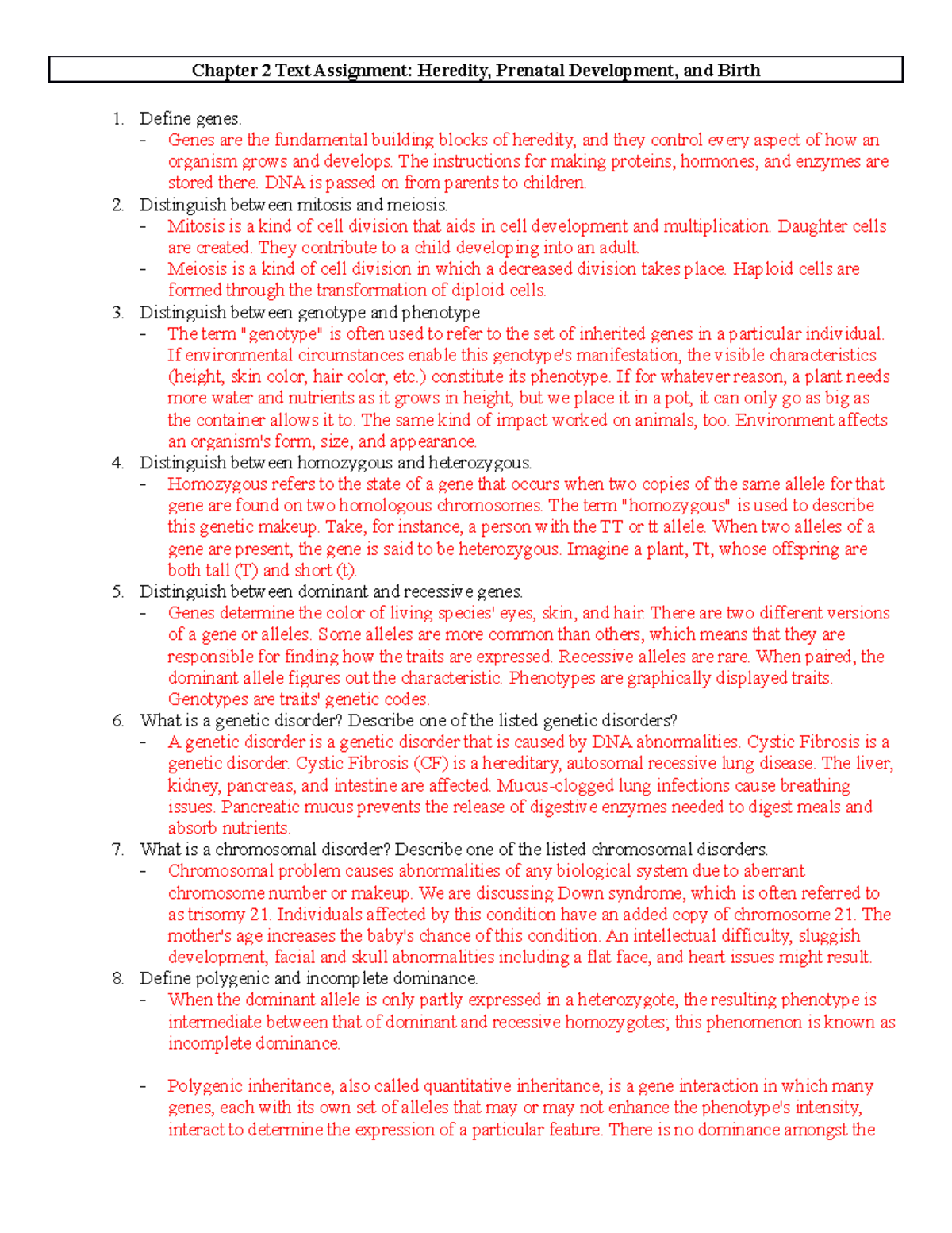 Ch 2 Text Assignment - Chapter 2 Text Assignment: Heredity, Prenatal ...