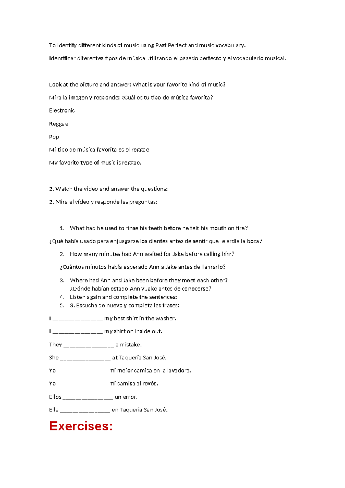 Clase 2 Ingles 6 - To identify different kinds of music using Past ...