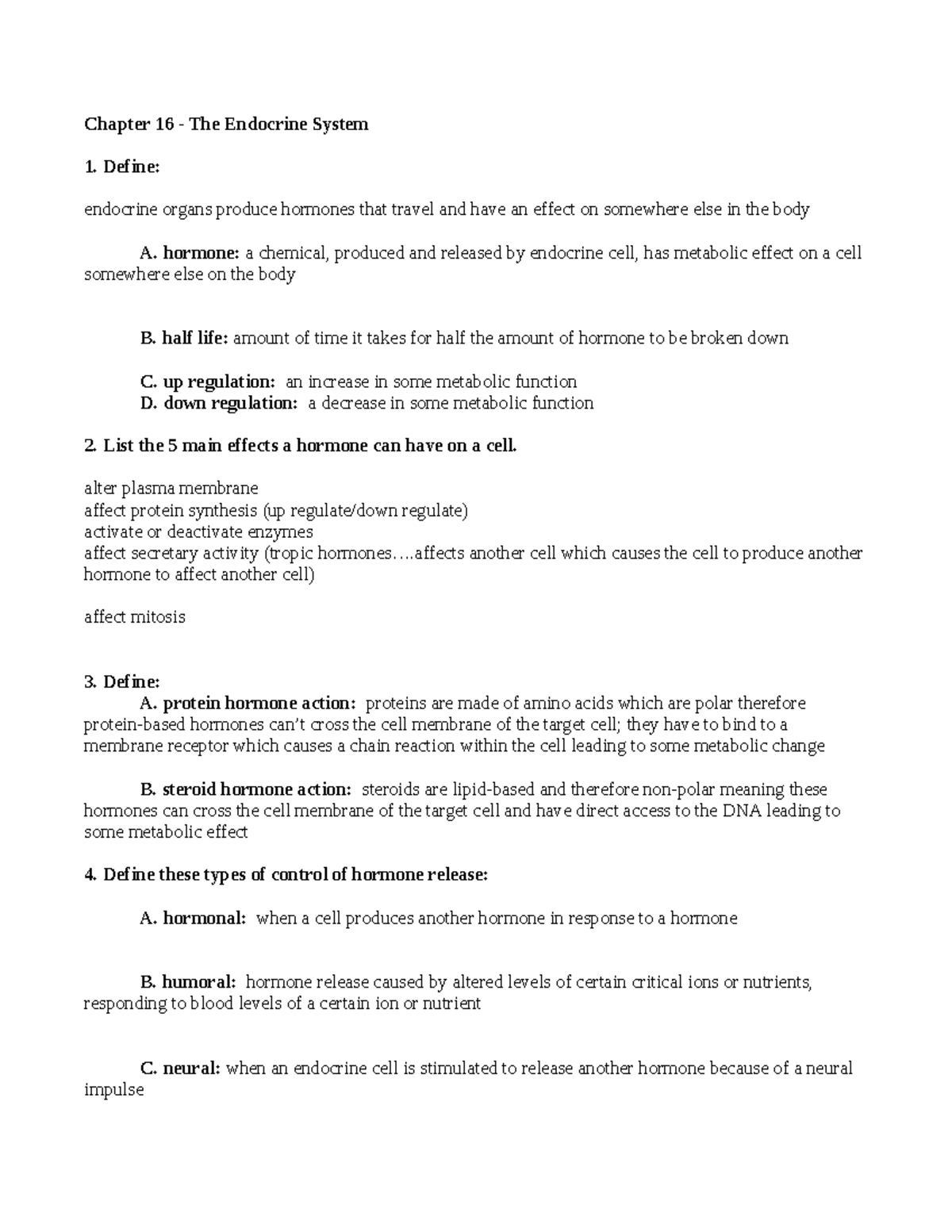 AP Ch. 16 - Baker Ch. 16 Lecture Notes - Chapter 16 - The Endocrine ...