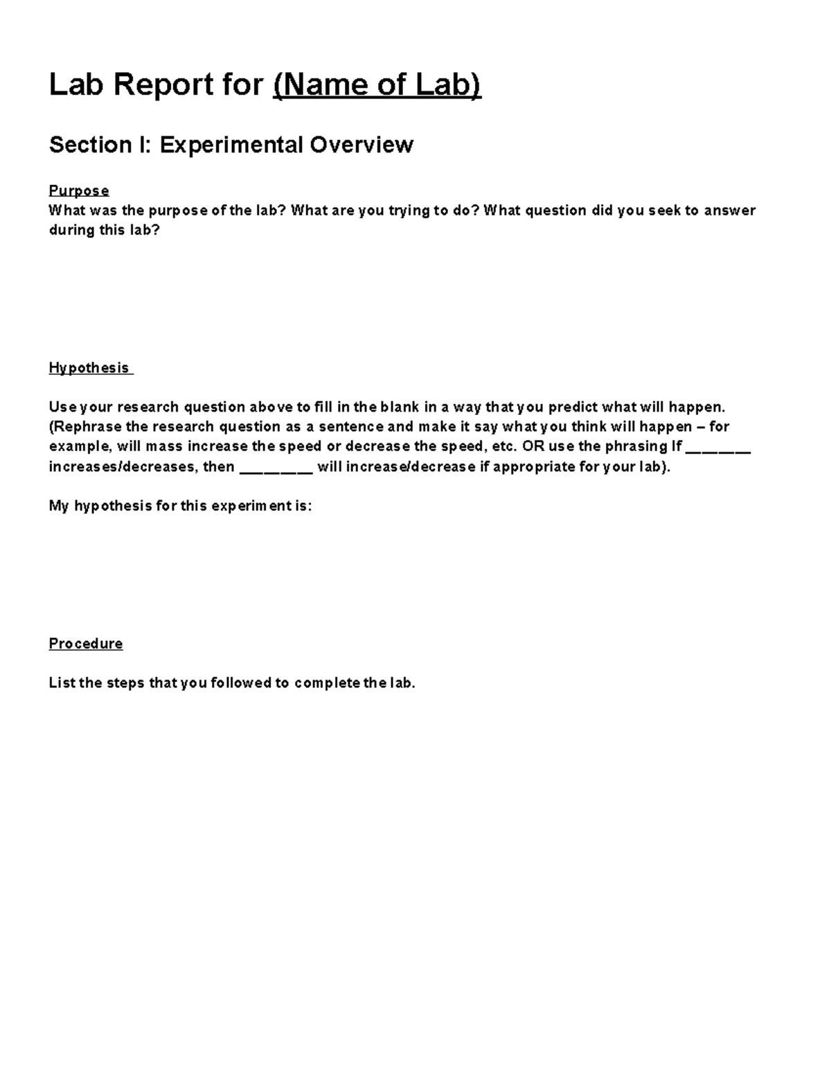 Digital Template Lab Report - Lab Report for (Name of Lab) Section I ...