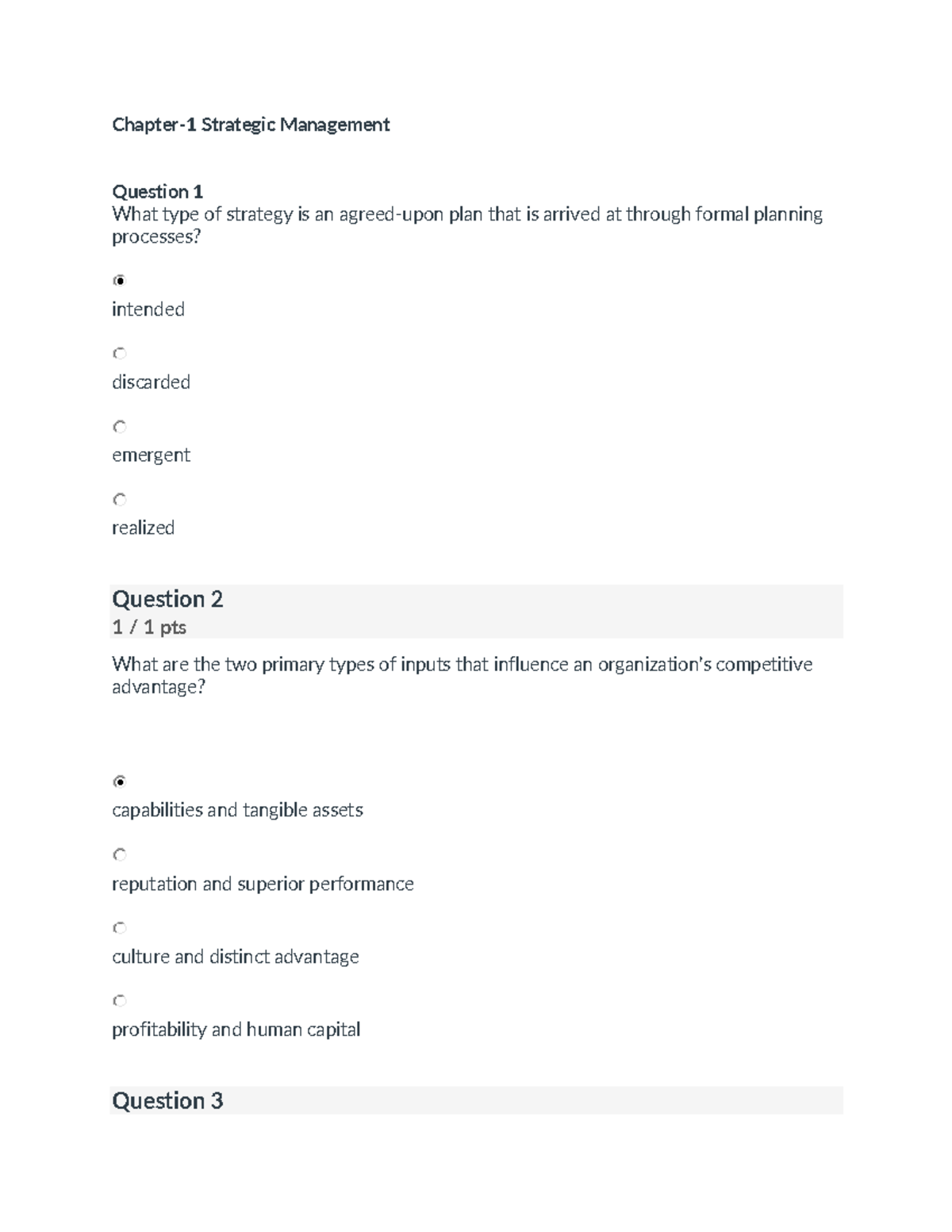 Human Resources Planning Chapter 1 Quiz Chapter1 Strategic