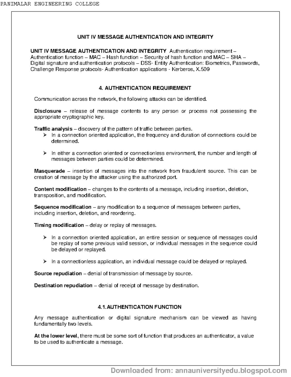 Unit4 CS8792 CNS - cc notes - UNIT IV MESSAGE AUTHENTICATION AND ...