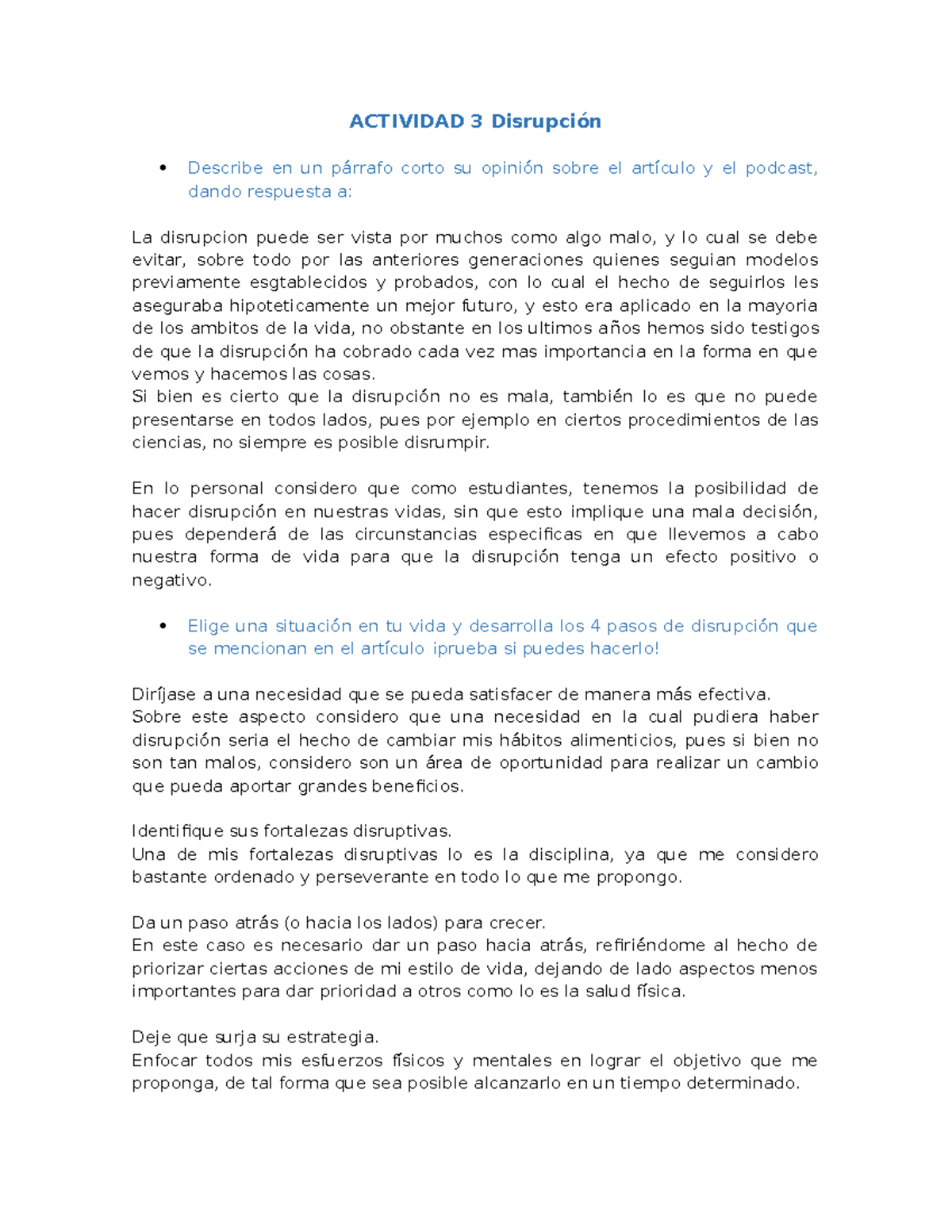 Actividad 3 Disrupción - ACTIVIDAD 3 Disrupción Describe En Un Párrafo ...