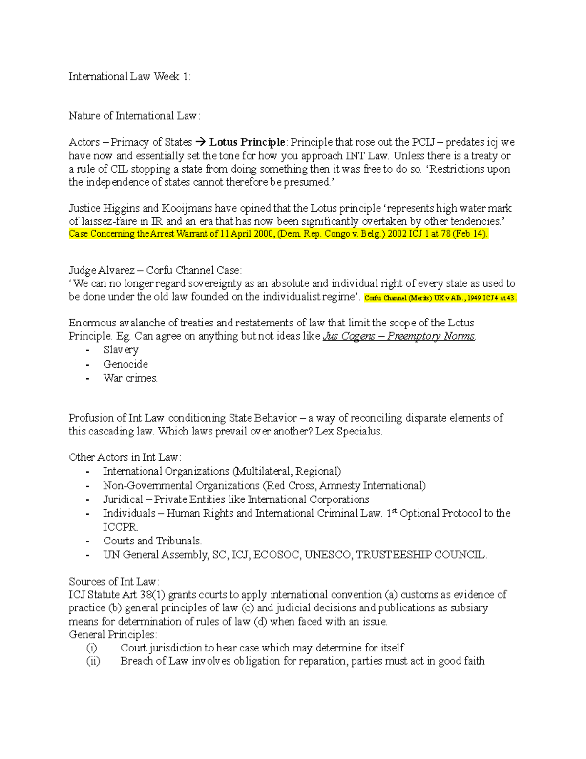 International Law Summary for exam - annotated - International Law Week ...