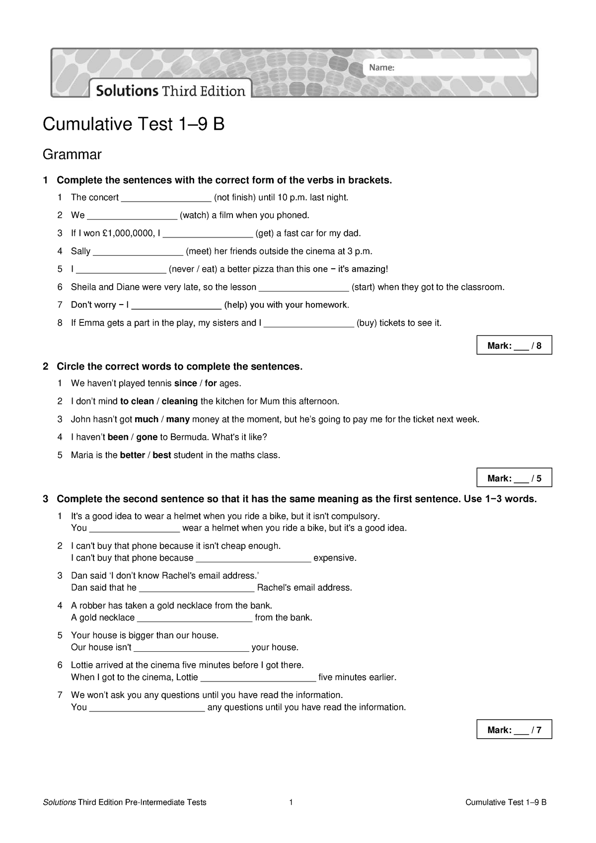 Sol3e Preint Cumulative Test Units 1-9 B - Cumulative Test 1–9 B ...