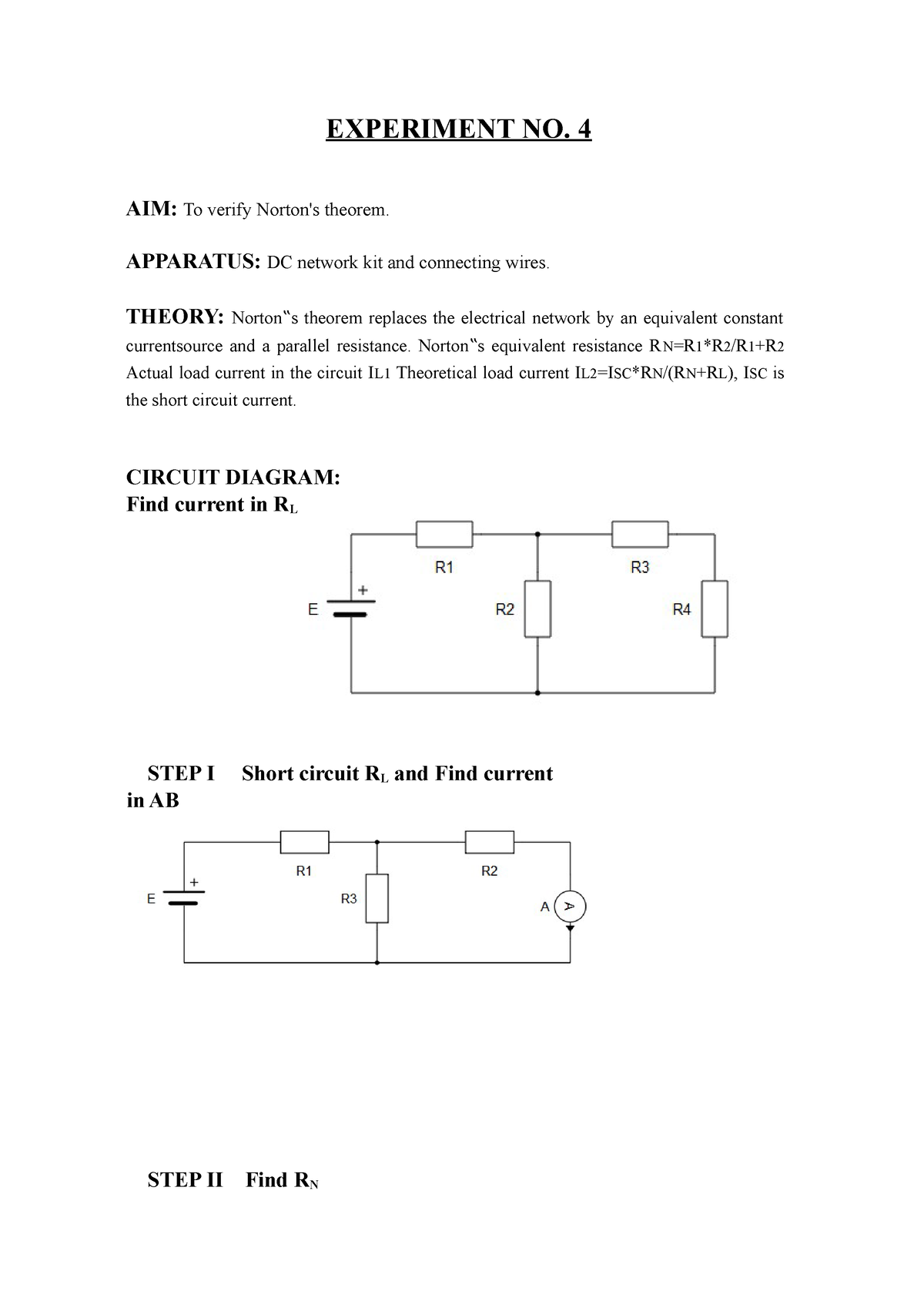 experiment to verify norton's theorem