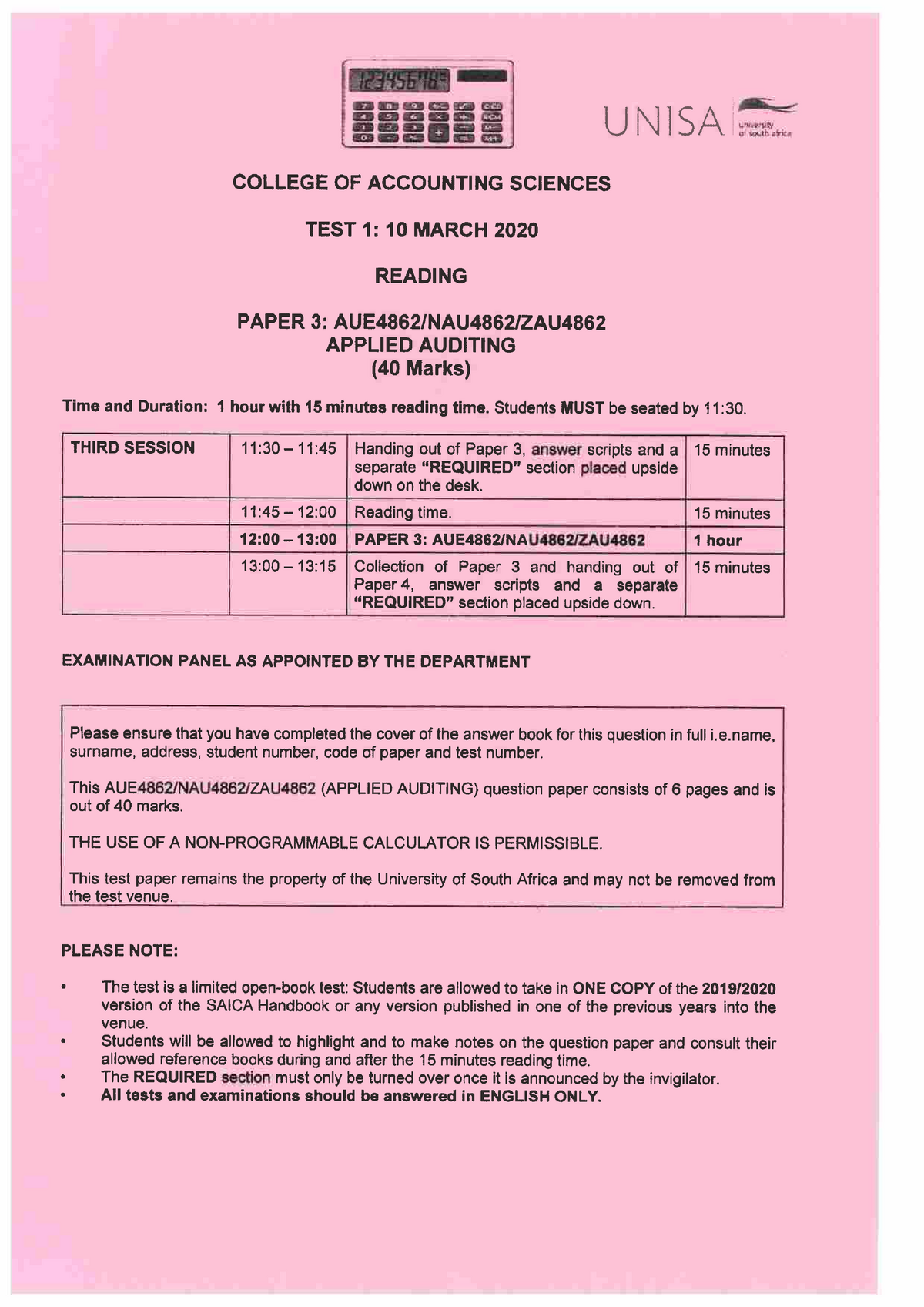 Test 1 March 2020 - AUE4862 - Studocu