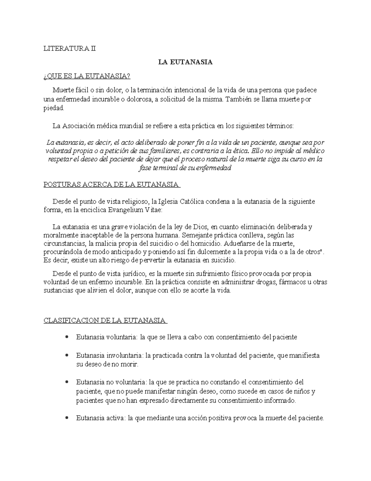 Eutanasia - LITERATURA II LA EUTANASIA ¿QUE ES LA EUTANASIA? Muerte ...