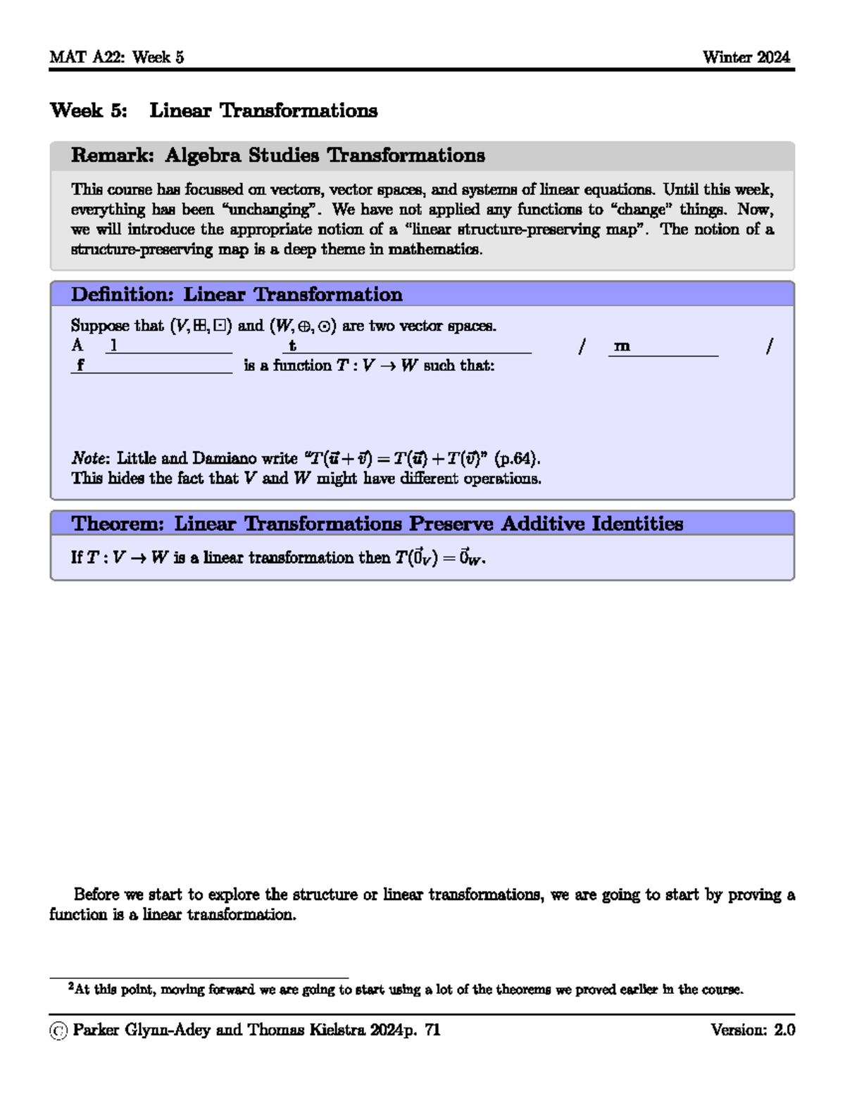 Week 5 Unfinished Notes Mat A22 Week 5 Winter 2024 Week 5 Linear