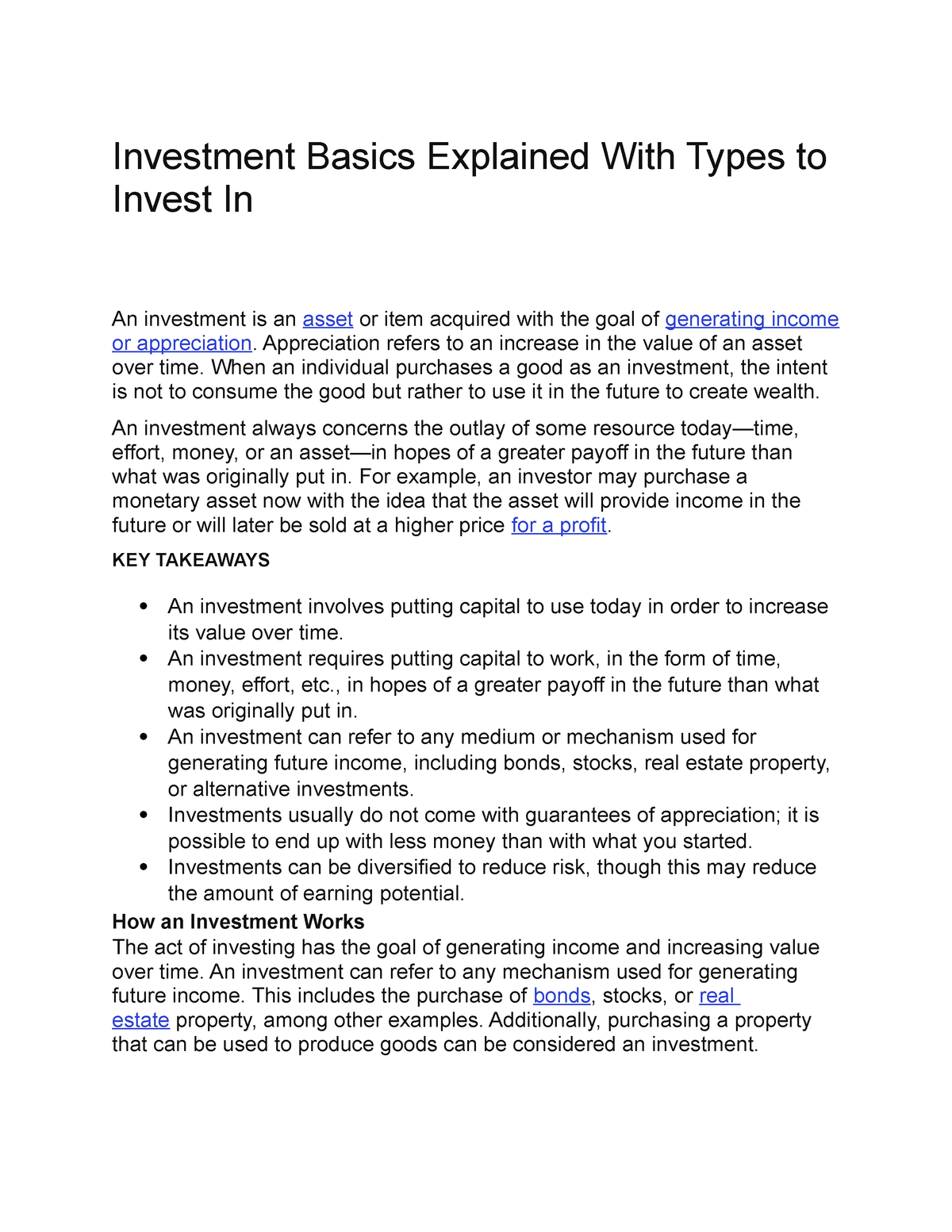 Investment Basics Explained With Types To Invest In - Investment Basics ...