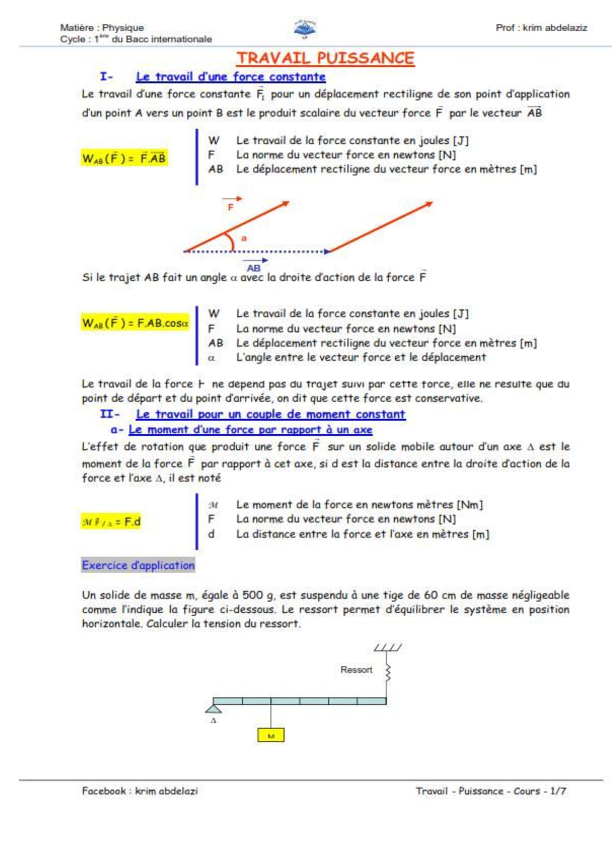 Travail Et Puissance D Une Force Cours 6 - Etudes Françaises - Studocu