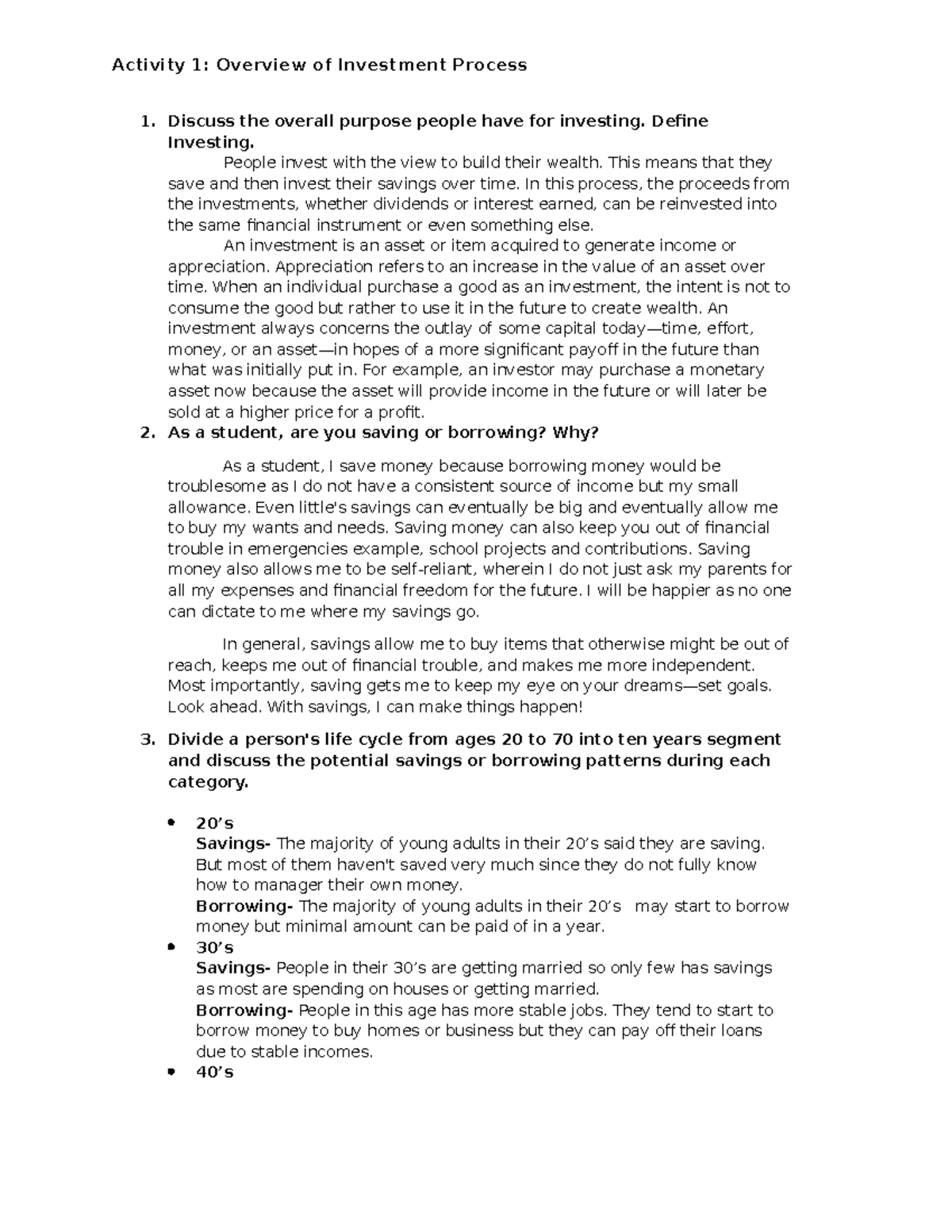 Overview of Investment Process - Activity 1: Overview of Investment ...