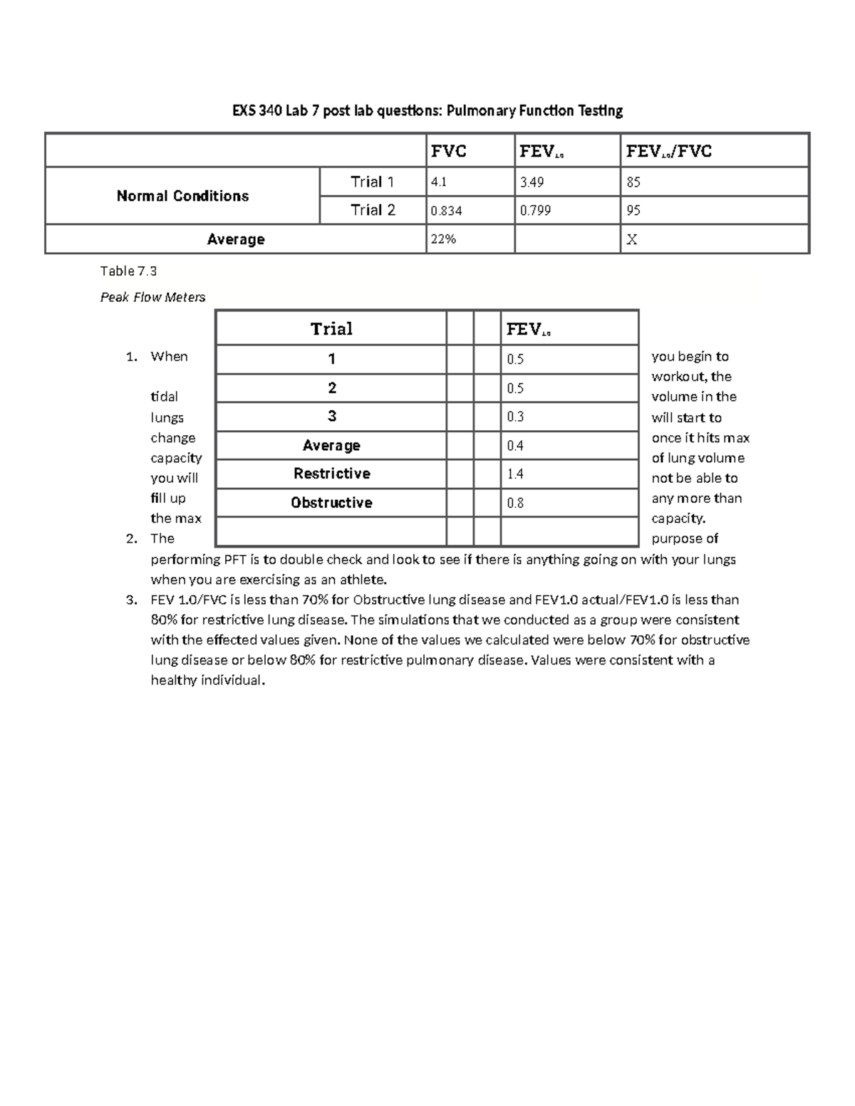 Exs 340 lab 7 post lab questions PFT - EXS 340 Lab 7 post lab questions ...
