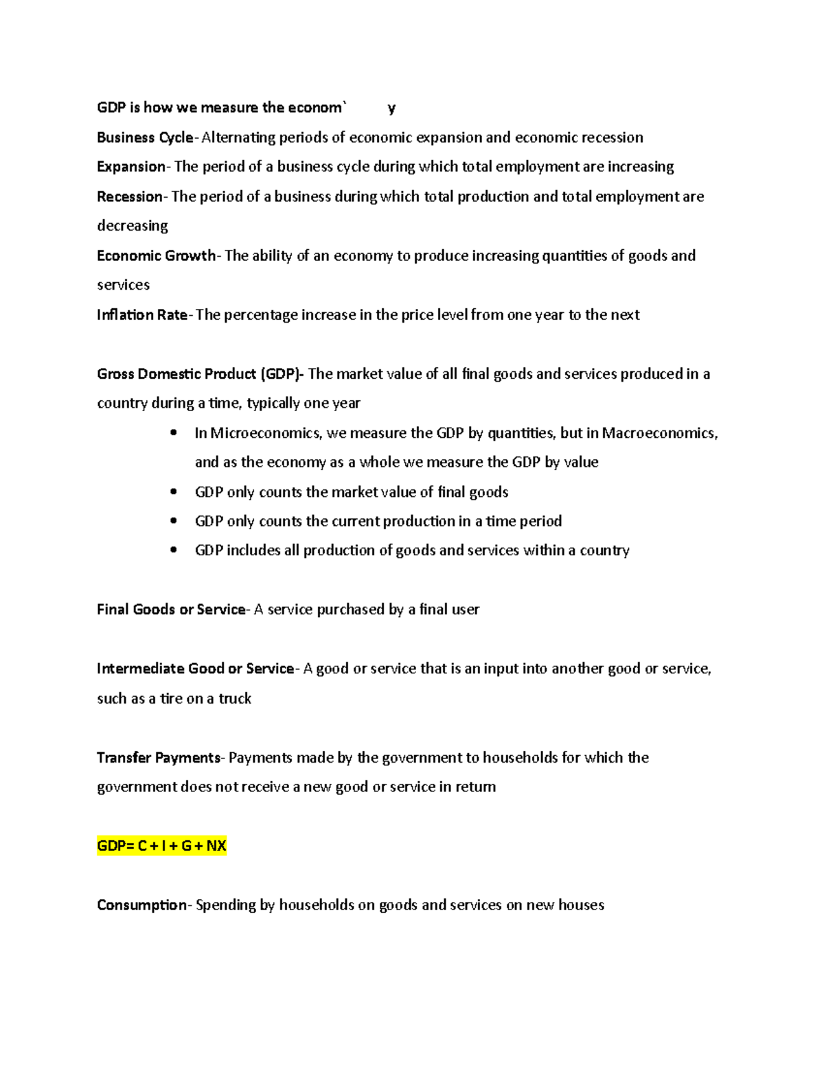 Macroeconomics 231- Chapter 8 Notes - GDP is how we measure the econom ...