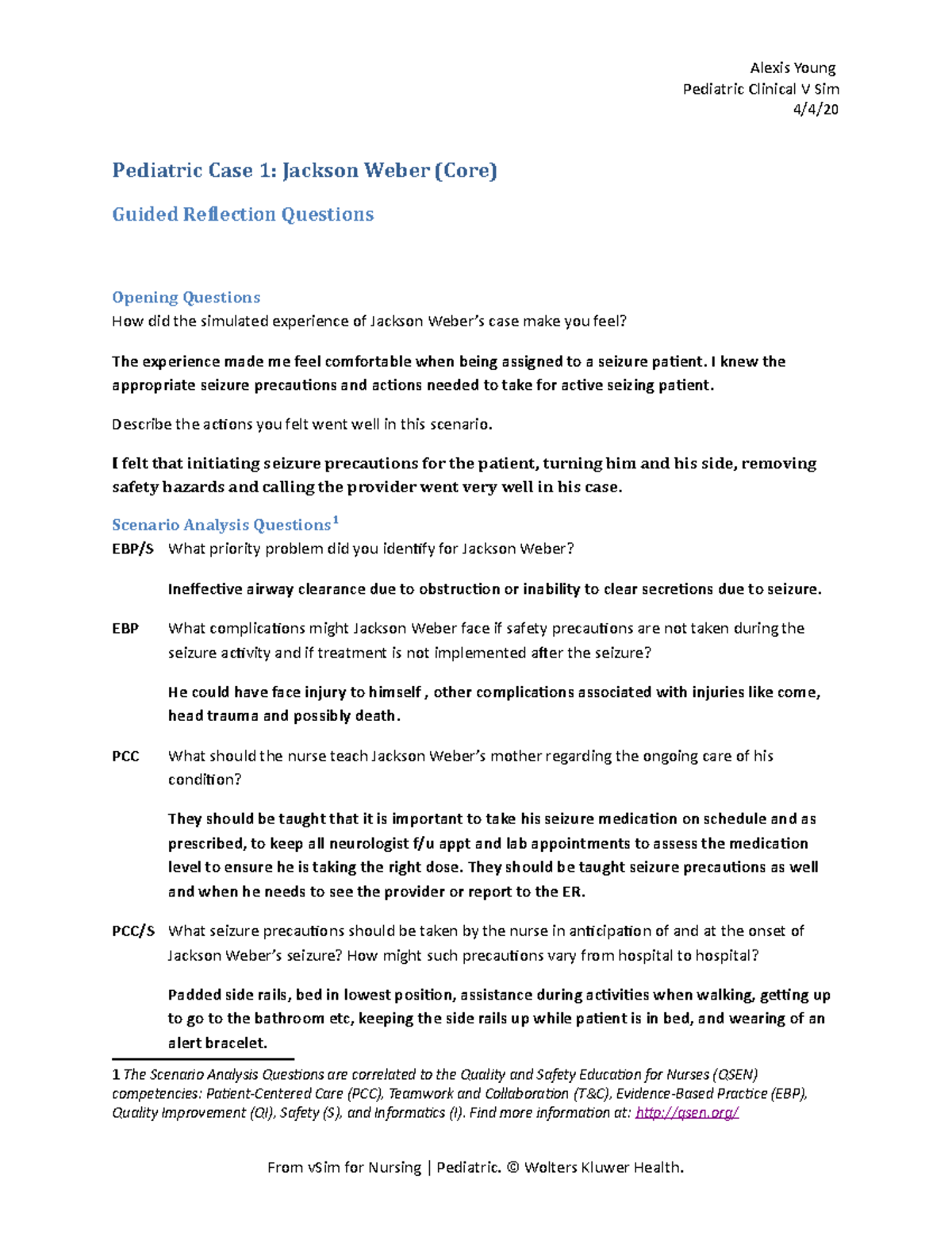 Jackson Weber Case 1 Guided Reflection - Alexis Young Pediatric ...