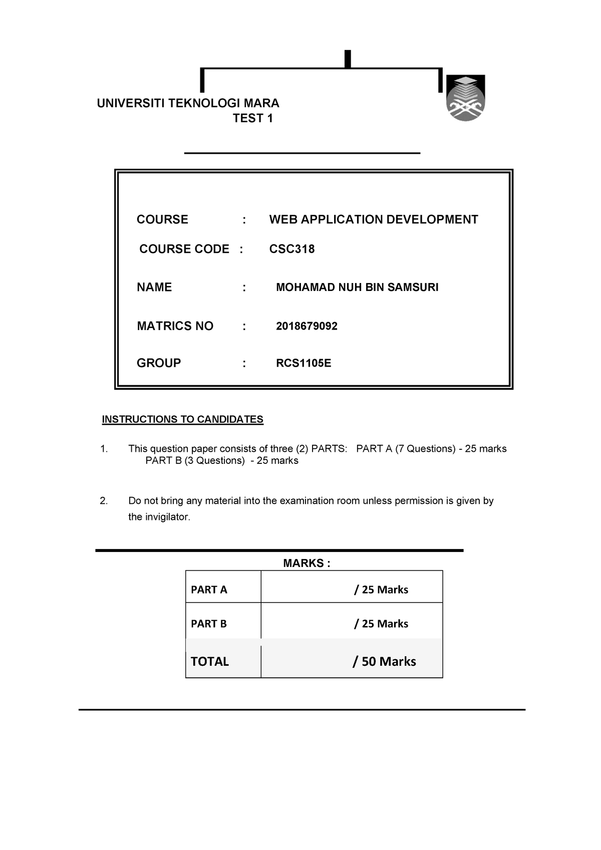 DASDASD - Universiti Teknologi Mara - Course Hero